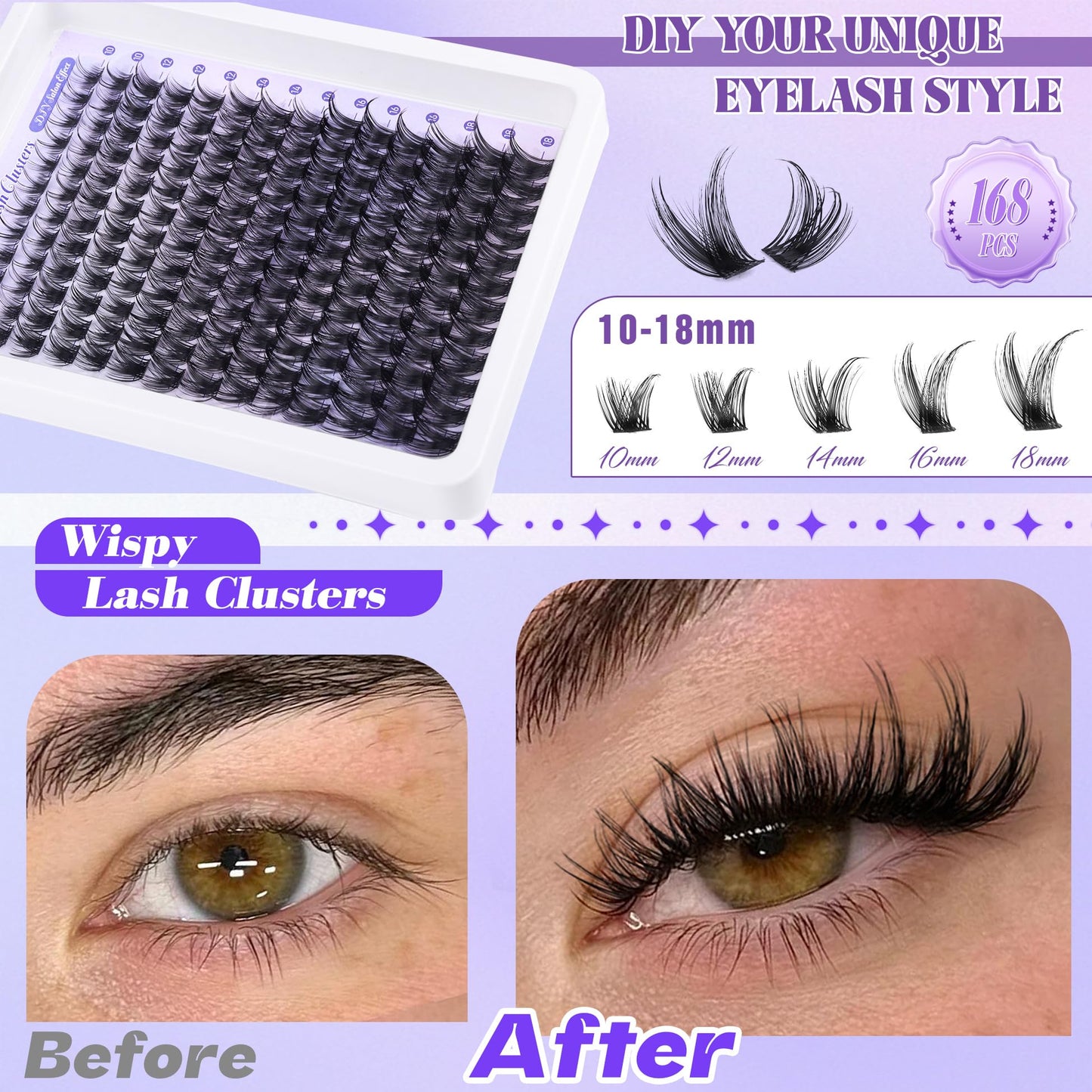 ALICE Lash Clsusters Kit Wispy Cluster Eyelash Extension Kit 168pcs 10-18mm Natural Lash Extension Kit Thin Band Individual Lashes Kit with Lash Glue Bond and Seal DIY at Home