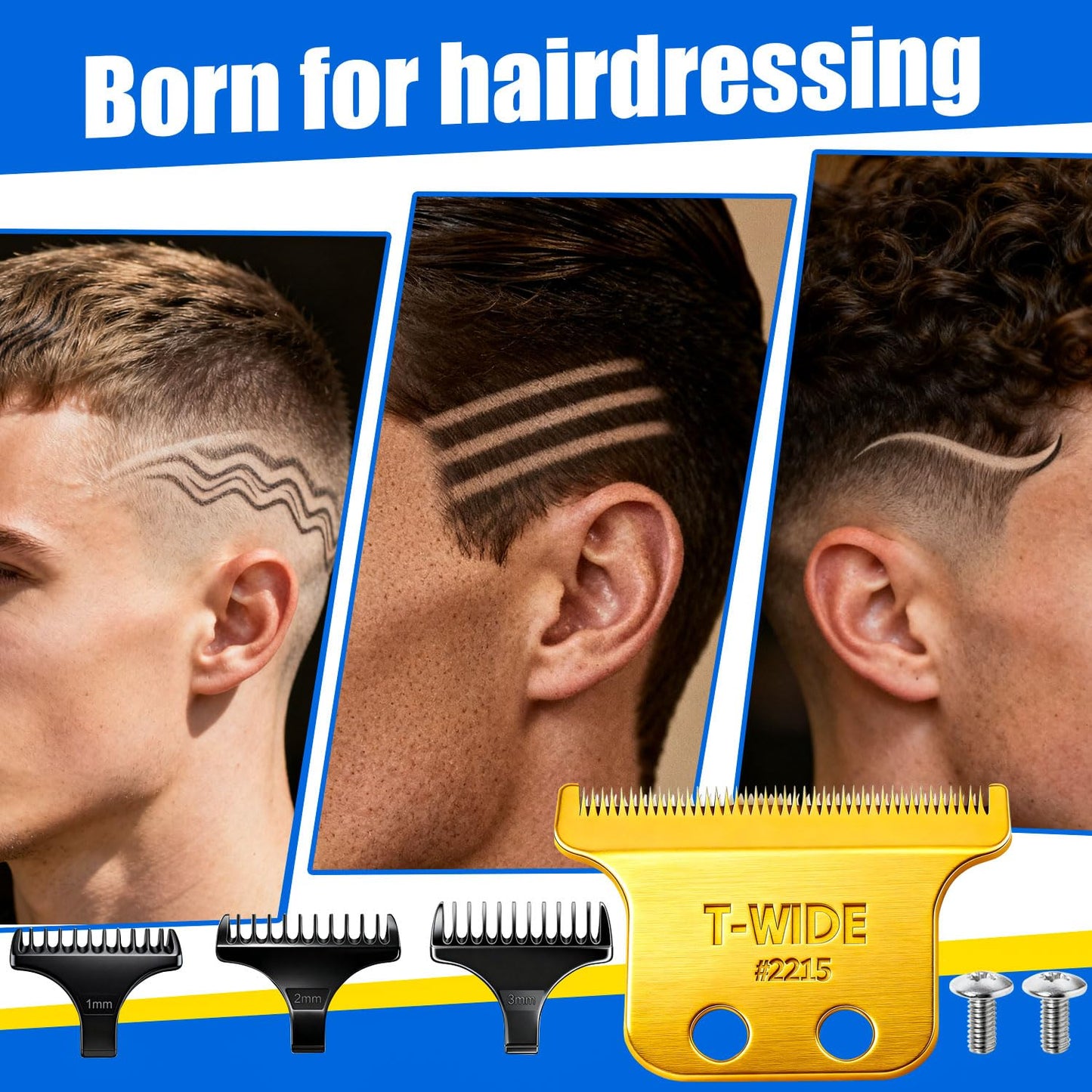 Replacement T Wide Blades for Wahl 5 Star Detailer Li Trimmer - Adjustable Stainless Steel Zero-Gap Blade | 1PC Gold