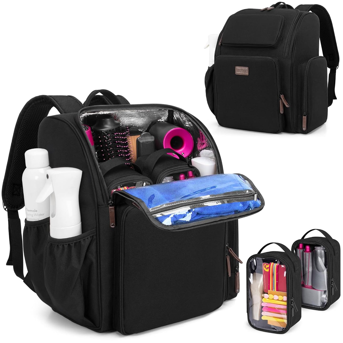 Insulated Barber Case - Large Capacity Hairstylist Bag with Semi-Detachable Divider & 2 Removable Pouches | Black