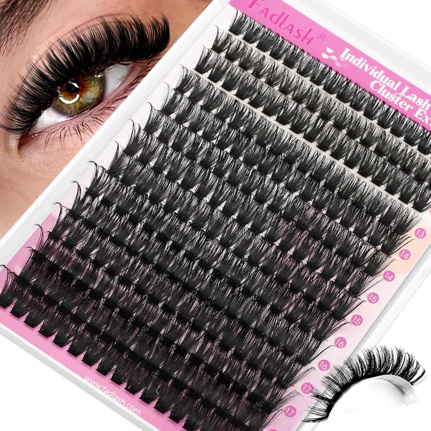 FADLASH Natural Eyelash Clusters - Fluffy 100D/200D Extensions | DIY Home Use, 8-16mm D Curl, 2 Pack
