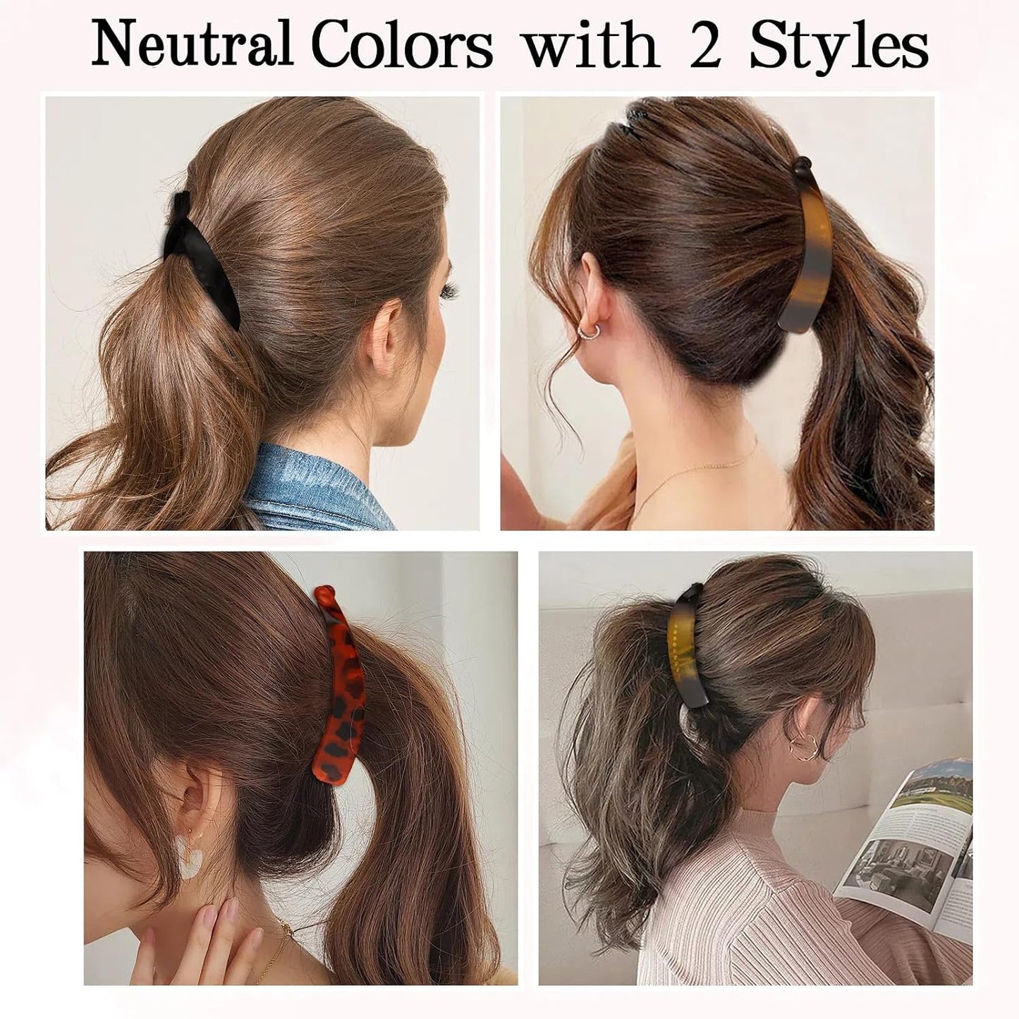 French Banana Hair Clips - 6 Pcs Set for Thick/Thin Hair - Ponytail Holders | Black & Tortoise