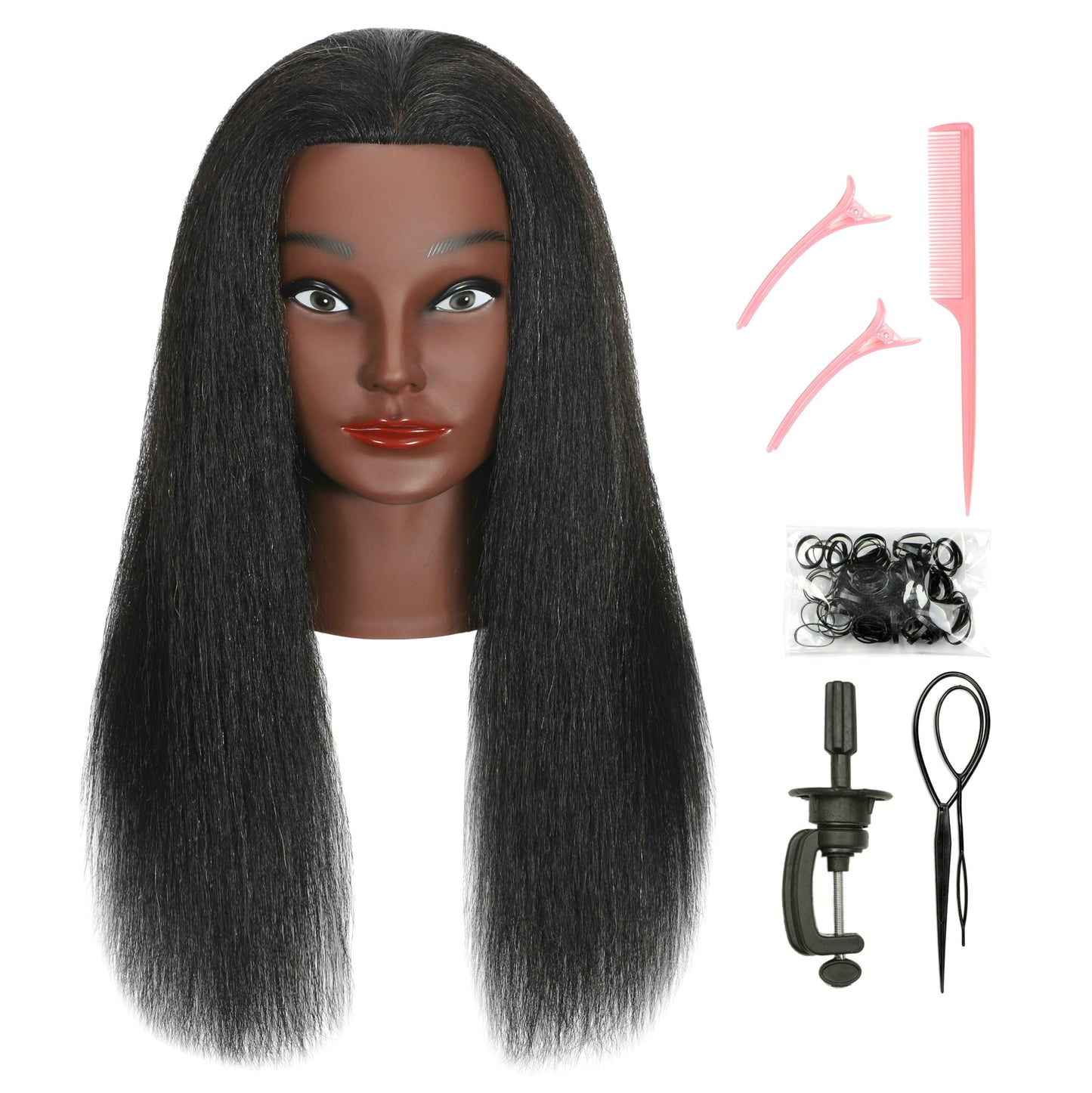 EVATEC African American Mannequin Head 100% Real Human Hair for Braiding Styling Practice Cosmetology Training with Stand