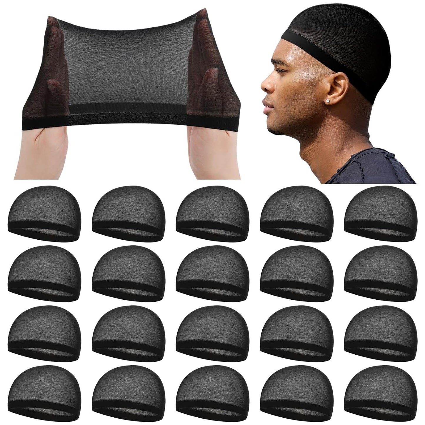 Stretchy Nylon Skull Wave Caps for Men - 10 Pcs Lightweight Beanie Set | Black