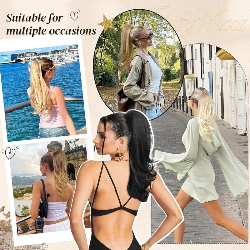 Ponytail Extension for Women - 20 Inch Drawstring Hairpiece | Soft Synthetic Brown with Blonde Highlights