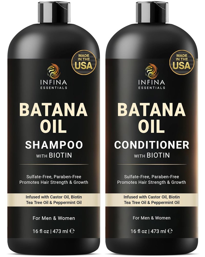 Batana Oil Shampoo and Conditioner Set - Biotin & Tea Tree | Moisturizing, Strengthening Formula | 16 fl oz Each