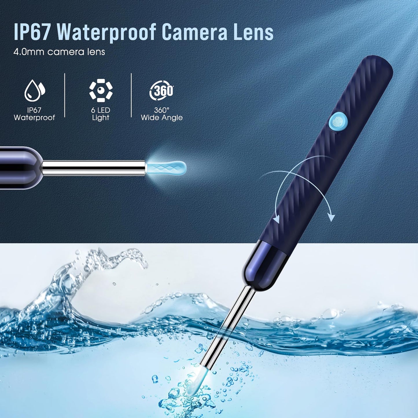 LEIPUT Ear Wax Removal - Earwax Remover Tool with 7 Pcs Ear Set - Ear Canal Cleaner with 1080P Camera - FSA HSA Eligible - Ear Cleaning Kit with 6 Ear Spoon - Ear Camera for iOS & Android (Blue)