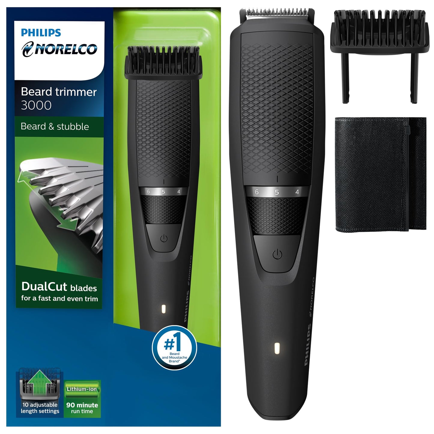 Philips Norelco Beard Trimmer and Hair Clipper Series 3000 - cordless grooming, rechargeable, adjustable length, beard trimmer and hair clipper - No blade oil needed - BT3210/41