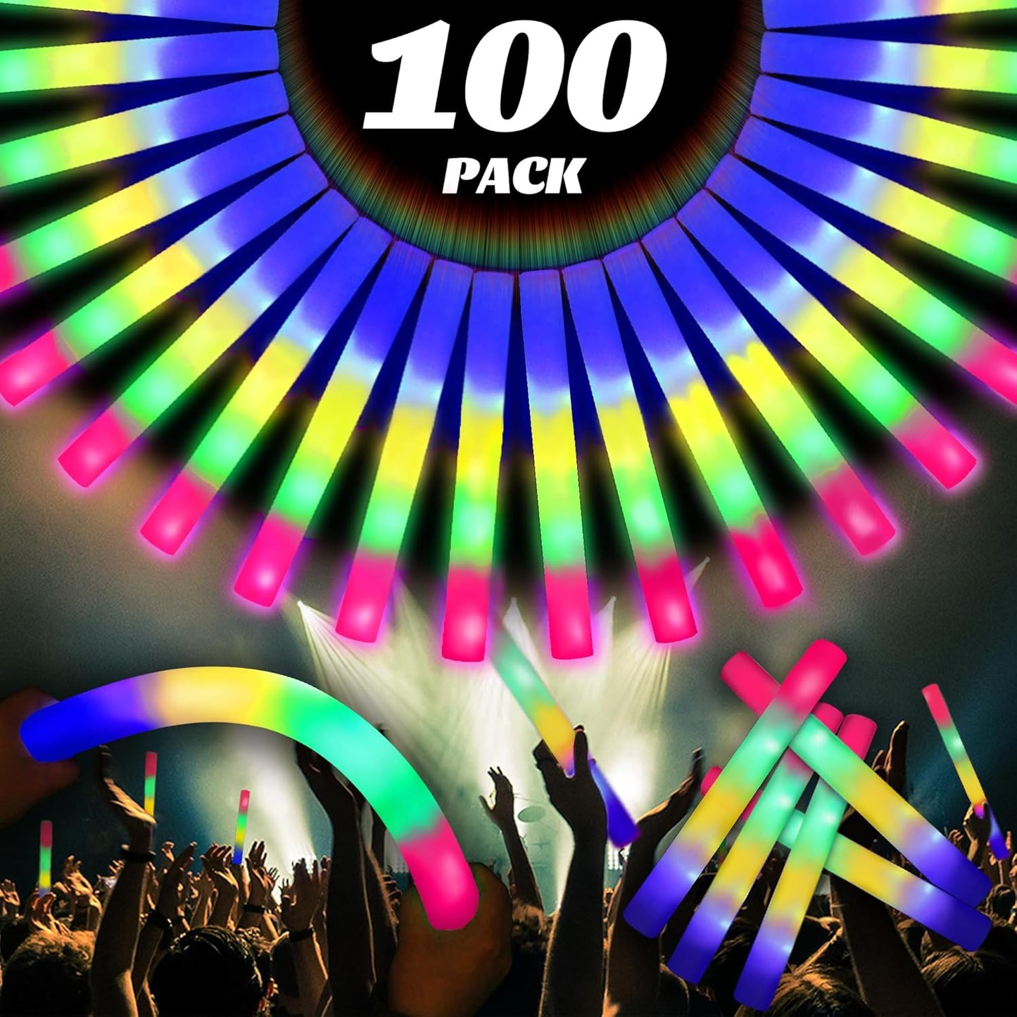 Glow Sticks - 50-Pack Foam Glow Sticks in Red, White & Blue | Perfect for Patriotic Events, Parties & Weddings
