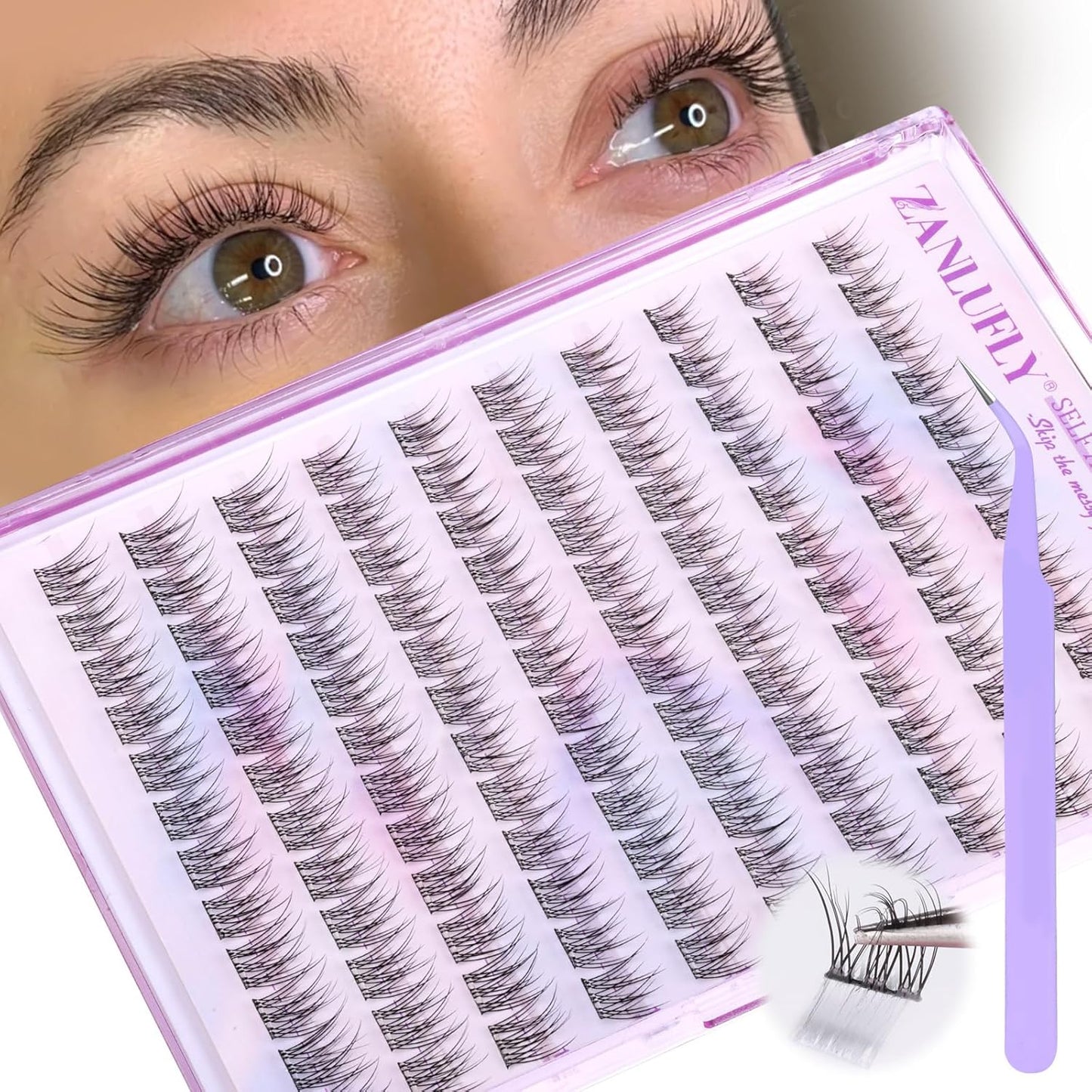 Self-Adhesive Eyelash Clusters - Natural Wispy C-Curl Pre-Glued Lashes | 10-16MM Individual Extensions