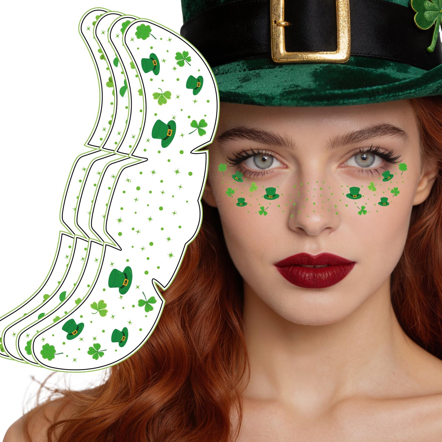 St Patricks Day Accessories - 8 Pack Shamrock Temporary Face Tattoos | St Patrick's Day Shirt Outfits for Women | Lucky Clover Face Stickers Makeup Gifts Crafts Games Decorations for Kids