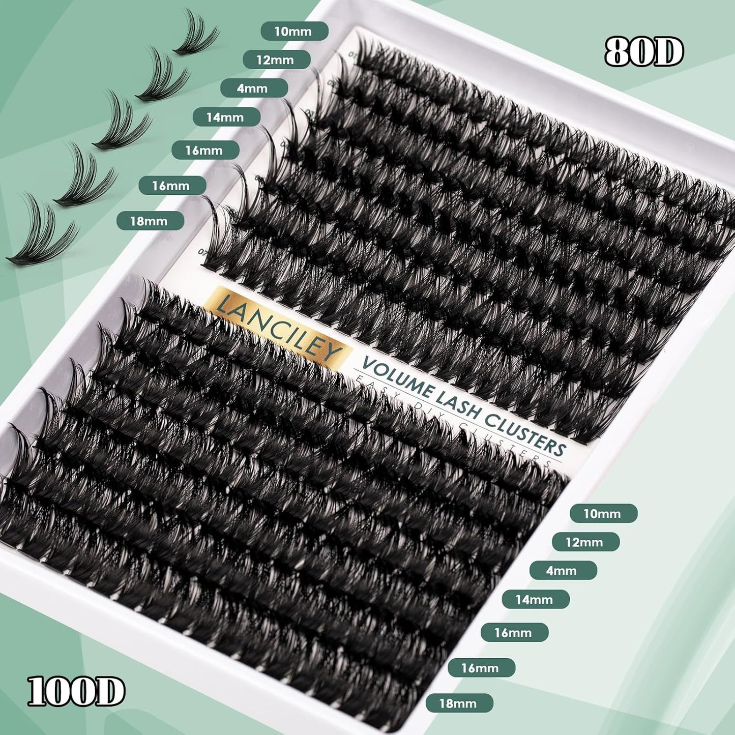 Eyelash Clusters Kit - 80D & 100D Thick Volume Lashes | 10-18mm DIY Individual Extensions with Bond & Seal