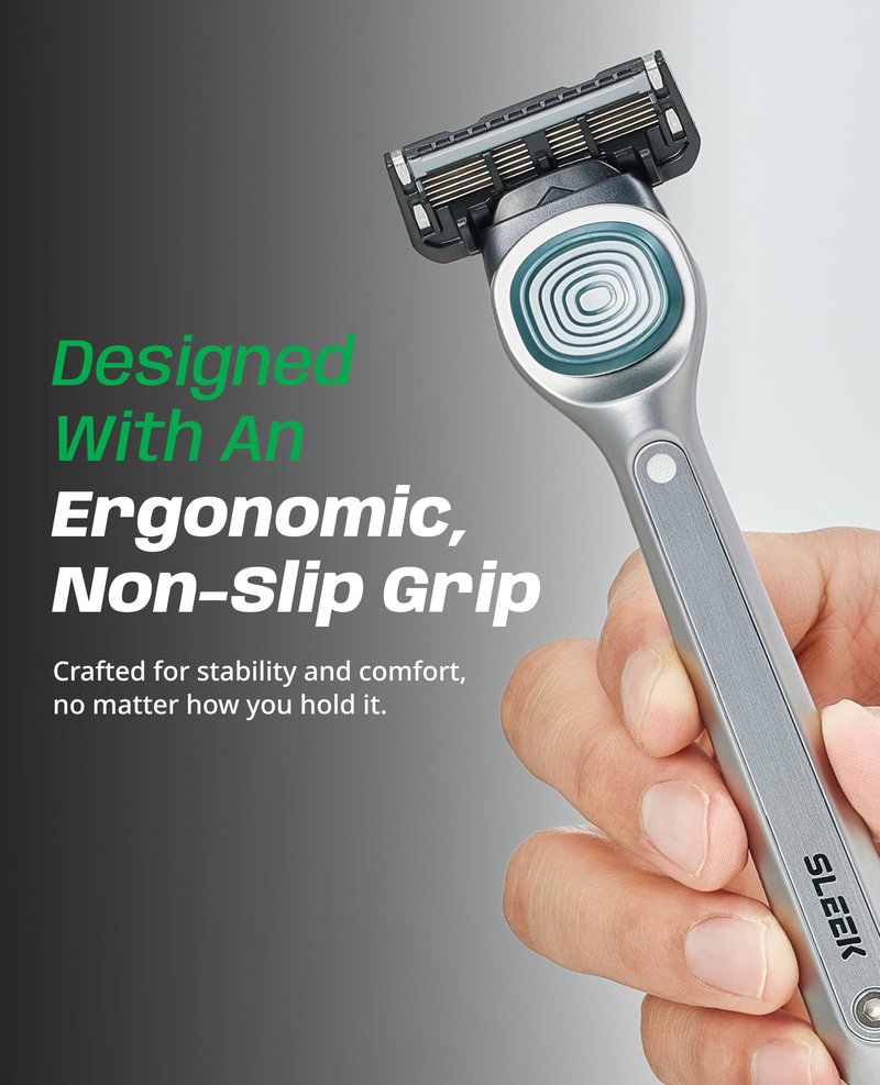 SLEEK 6 Blade Razor for Men with Multi-Flex Technology for a Smooth & Comfortable Shave | Cartridge Razor for Men, Razor Handle + 7 Cartridges