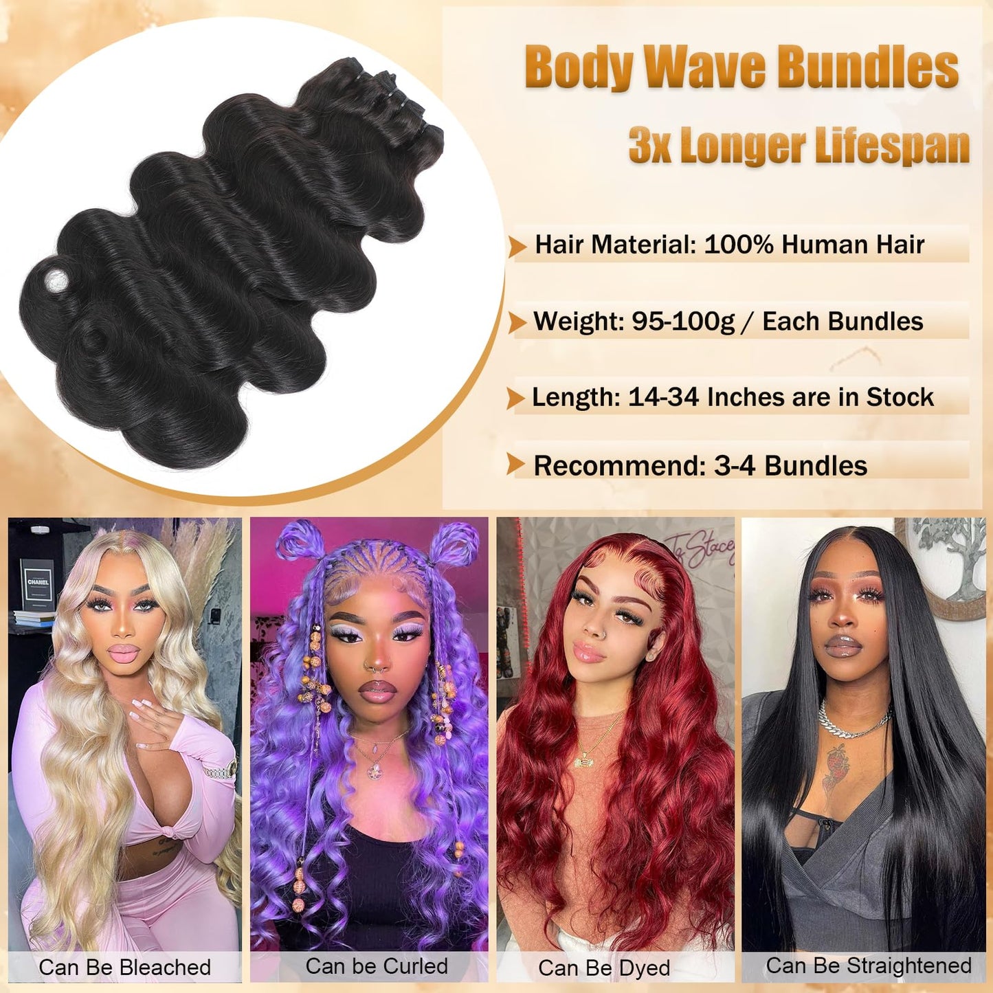 16A Raw Body Wave Bundles Human Hair 18 20 22 Inch Virgin Hair Extensions Triple Lifespan,Intact and Aligned Cuticle avoid Tangle, Double Layer Weft Virgin Hair Extensions Thick Weave Reusable