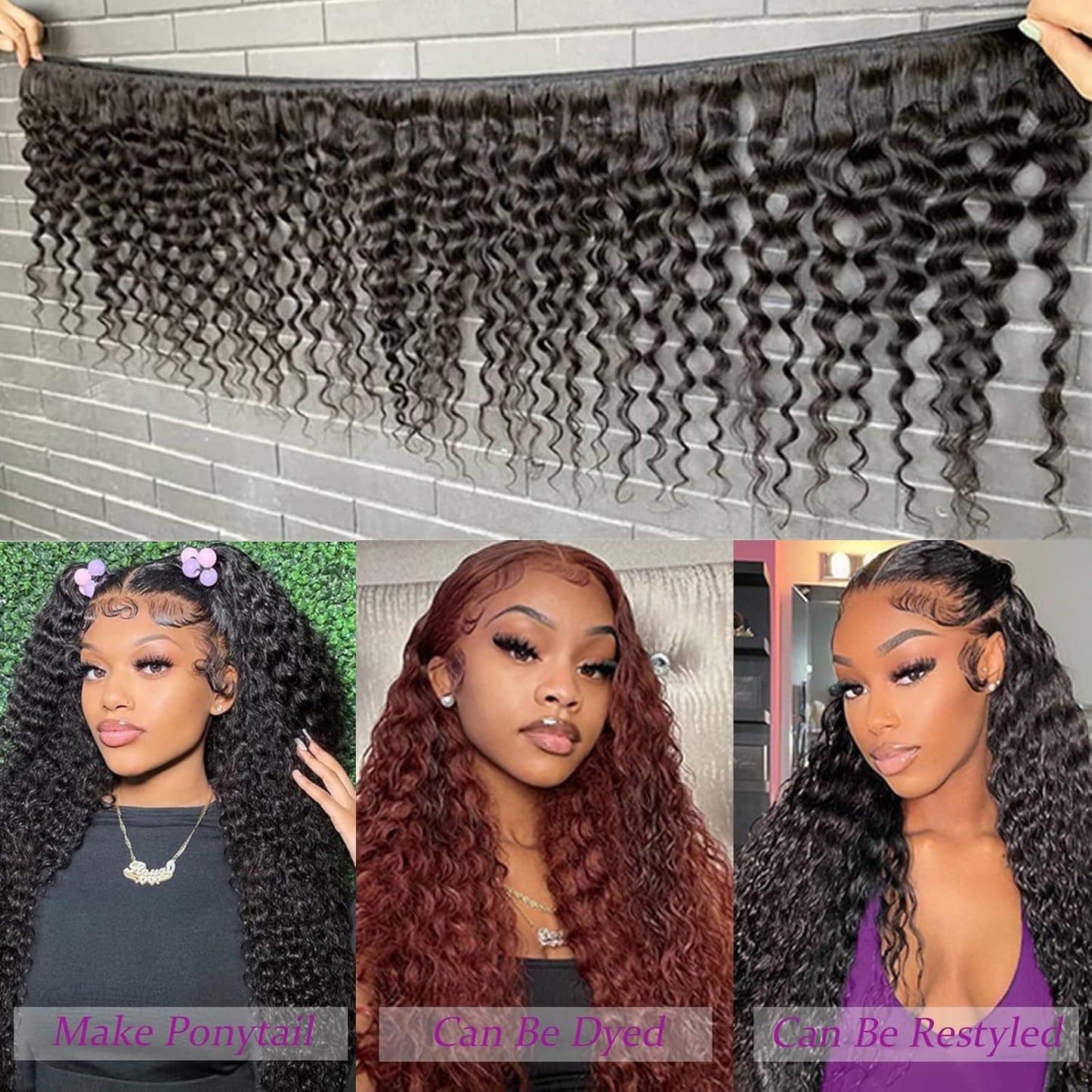 Human Hair Bundles Deep Wave Bundles Human Hair 14 16 18 Inch Brazilian Raw Curly Bundle Human Hair 3 Bundles for Black Women Wet and Wavy Weave Hair Extensions Natural Black