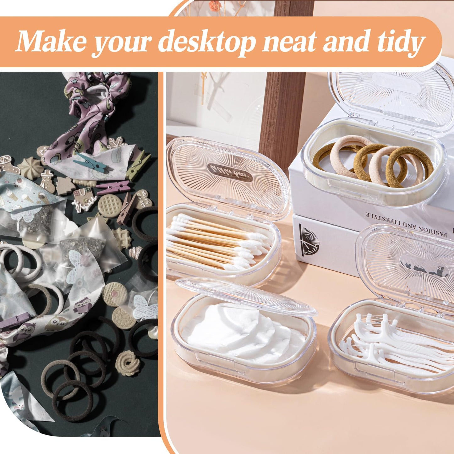 Kigley 4 Pcs Hair Tie Container Small Portable Travel Cotton Swab Holder Dispenser with Lid Plastic Box Storage Containers for Small Items (White,3.93 x 2.76 Inch)