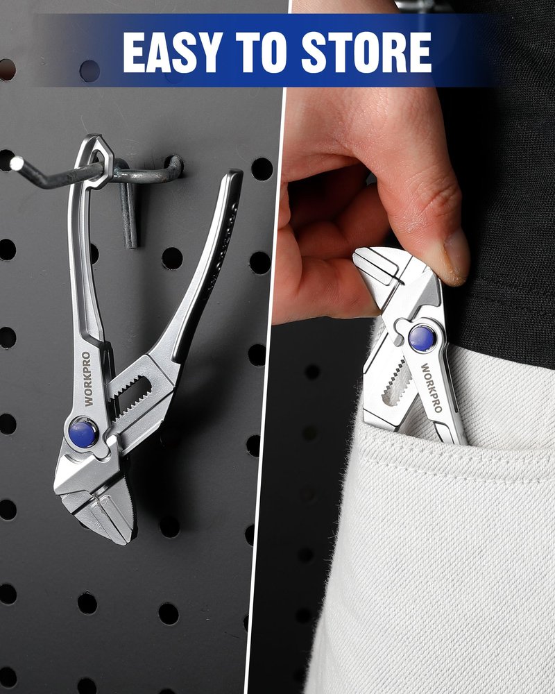 WORKPRO Mini Pliers Wrench, 4-Inch Smooth Jaw Plier, High-Toughness Alloy Steel Adjustable Wrench Pliers with Smooth Parallel Jaws, Anti-Rust Coating, EDC Plier for Tight Spaces & Versatile Use