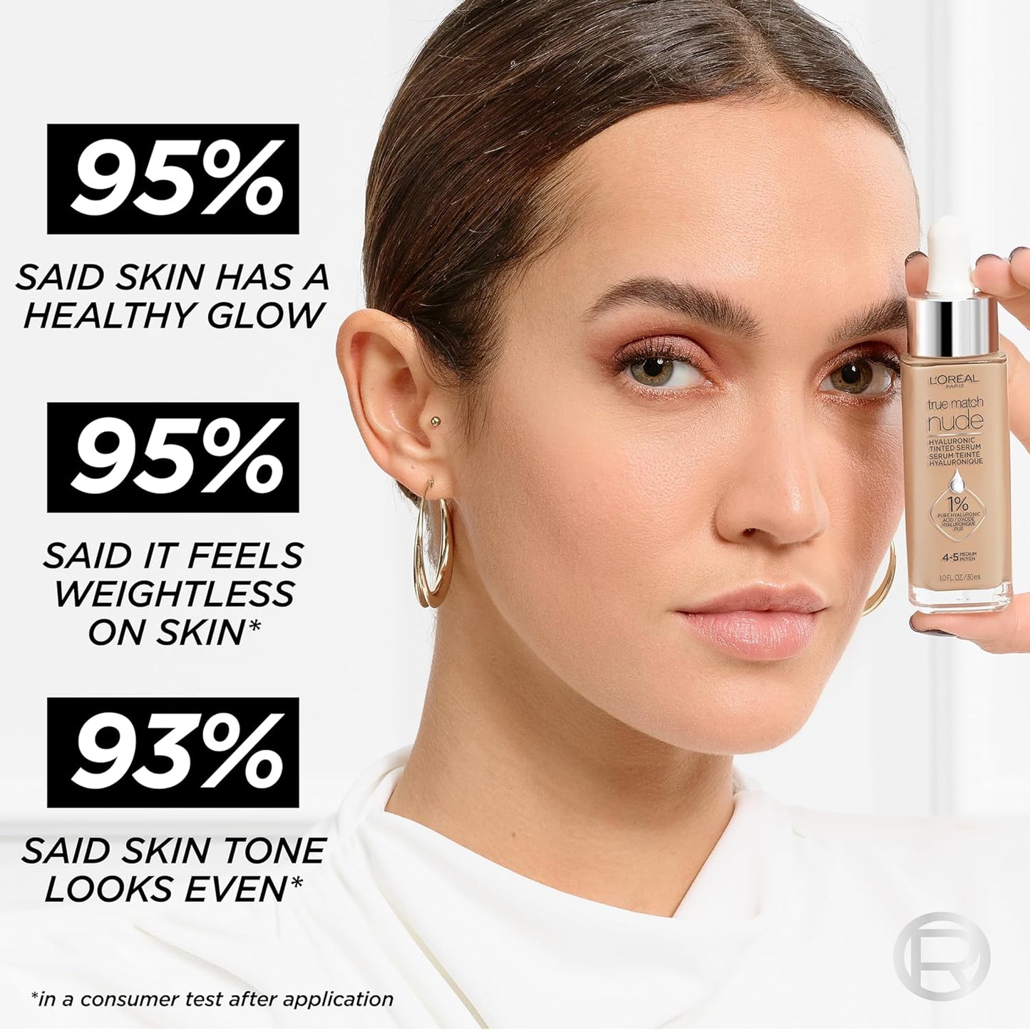 L'Oreal Paris True Match Nude Hyaluronic Tinted Serum Foundation - 1% Hyaluronic Acid, Cool Deep 7.5-8.5, 1 fl. oz.