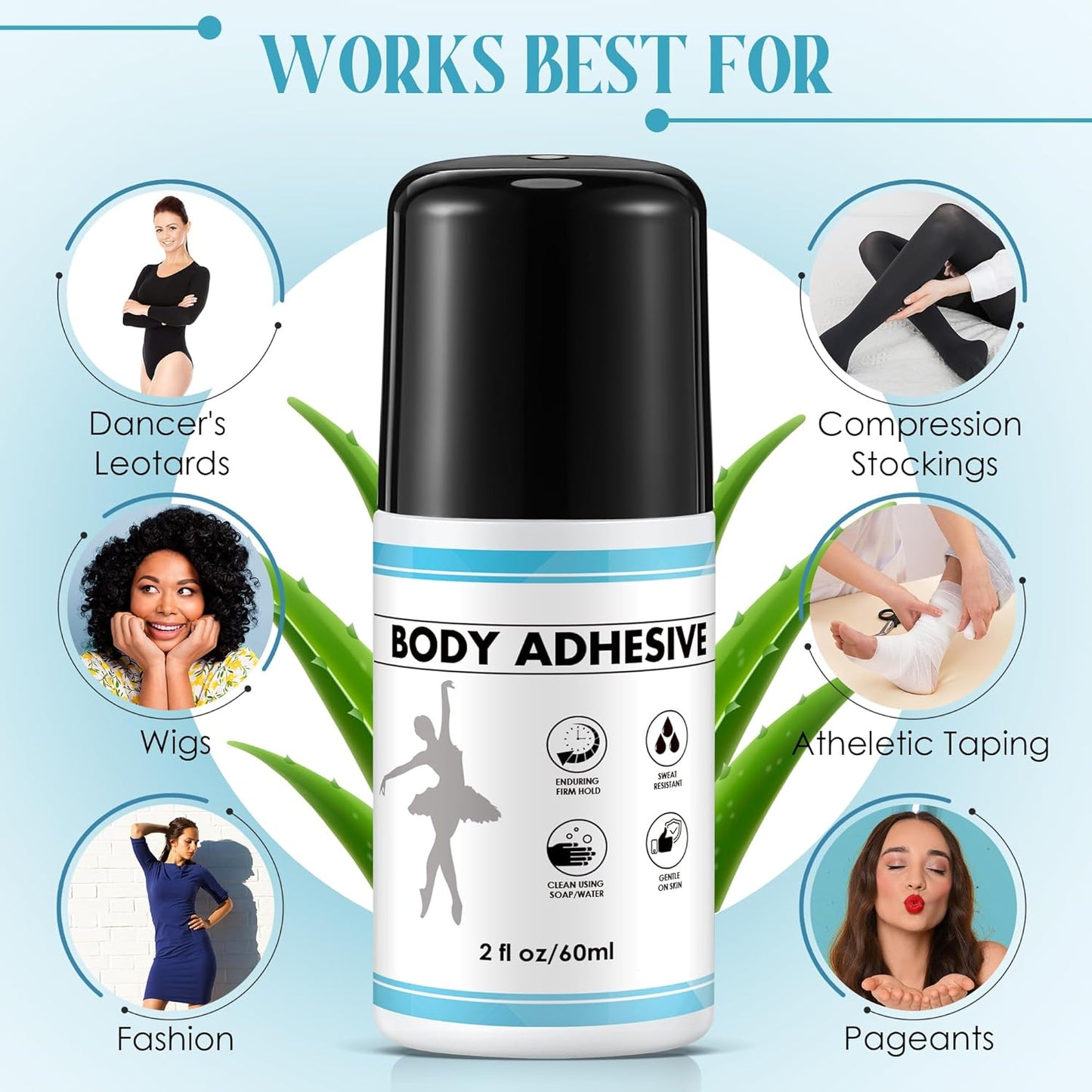 Roll-On Body Adhesive for Dancers - Sweat Resistant & Water Wash Off | 2oz Fashion Butt Glue Applicator