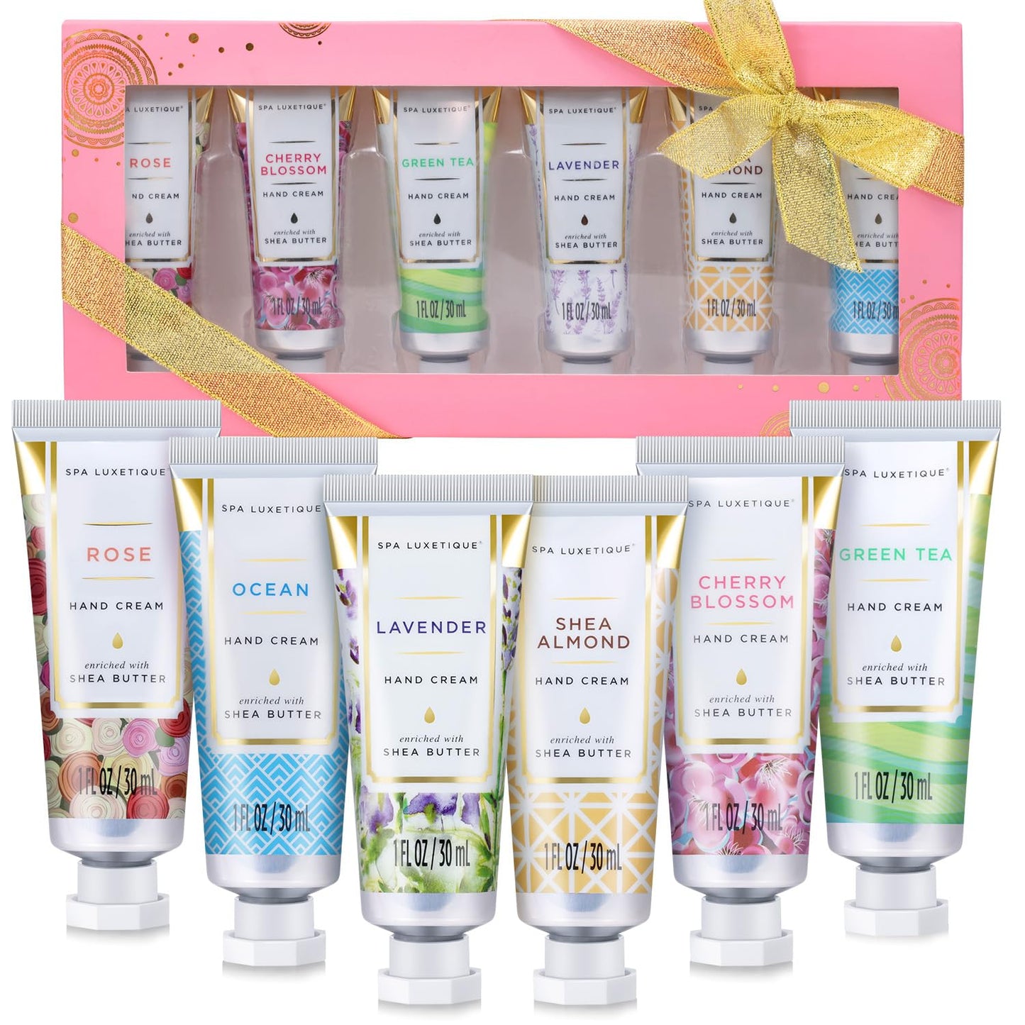 spa luxetique Hand Cream Gift Set for Women, Mini Moisturizing Hand Lotion for Dry Cracked Hands, Hand Lotion Travel Size Hand Cream, Birthday Gifts for Women, Graduation Gift for Girl, 6 x 1 OZ