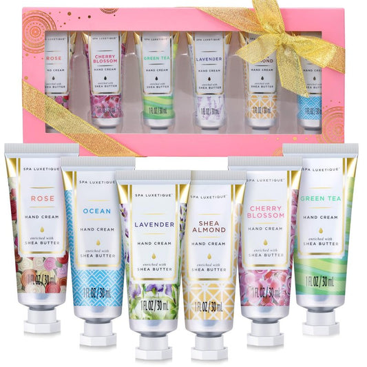 spa luxetique Hand Cream Gift Set for Women, Mini Moisturizing Hand Lotion for Dry Cracked Hands, Hand Lotion Travel Size Hand Cream, Birthday Gifts for Women, Graduation Gift for Girl, 6 x 1 OZ