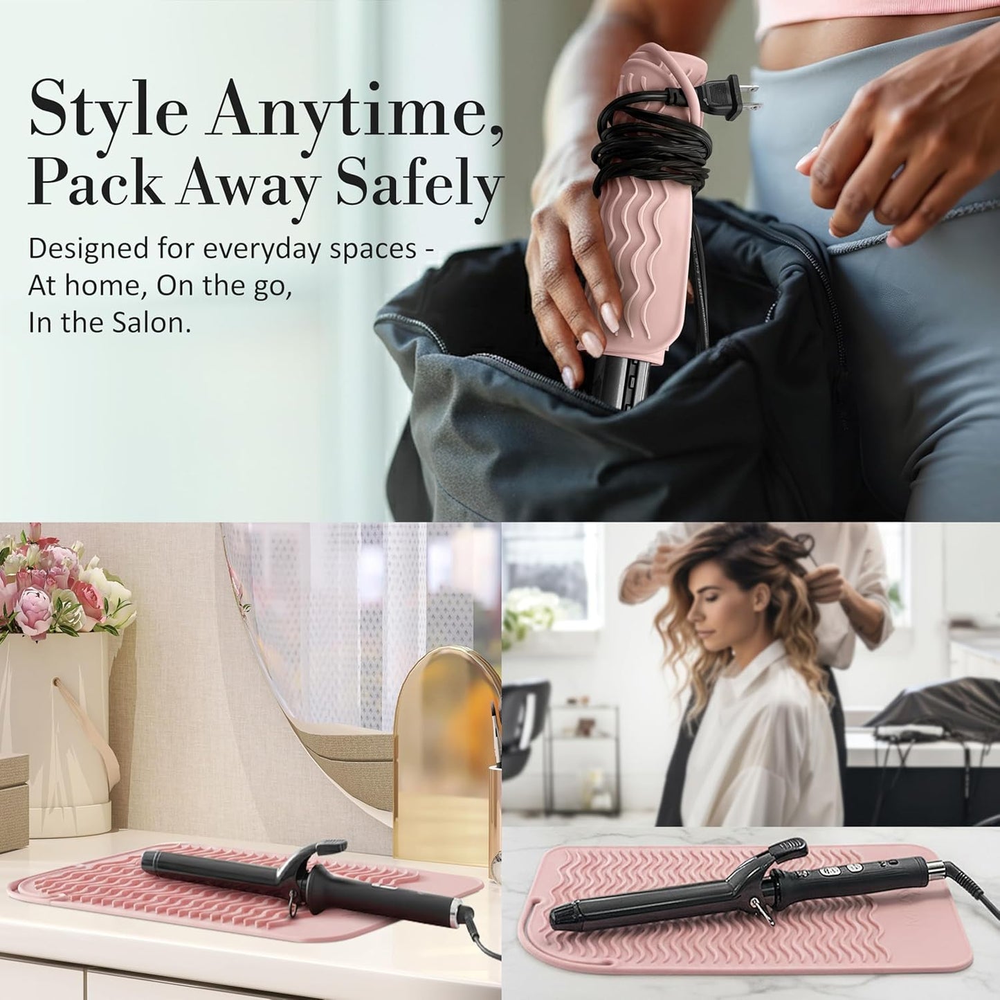 Milaya Beauty Large Heat Resistant Mat - Silicone Curling Iron & Flat Iron Holder | Non-Slip Vanity Accessory for Home & Travel