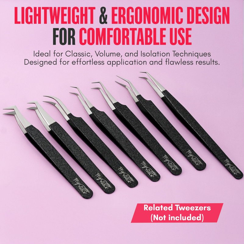 My Lash Tools Curved Isolation Fiber Tip Lash Tweezer 14cm – Precision Stainless Steel, Anti-Slip Handle for Classic Lash Isolation (Black)