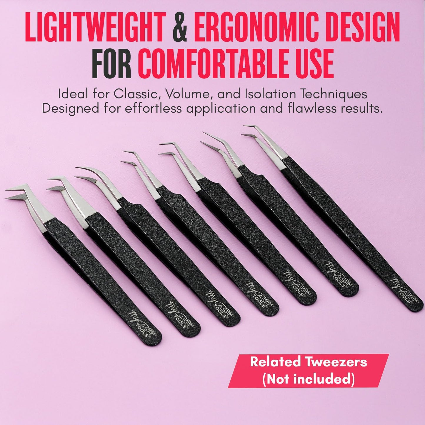 My Lash Tools 90° Volume Fiber Tip Lash Tweezers – 12cm Eyelash Extension Tweezer with Nano Grip Tip, Stainless Steel, Non-Slip Handle (Black)