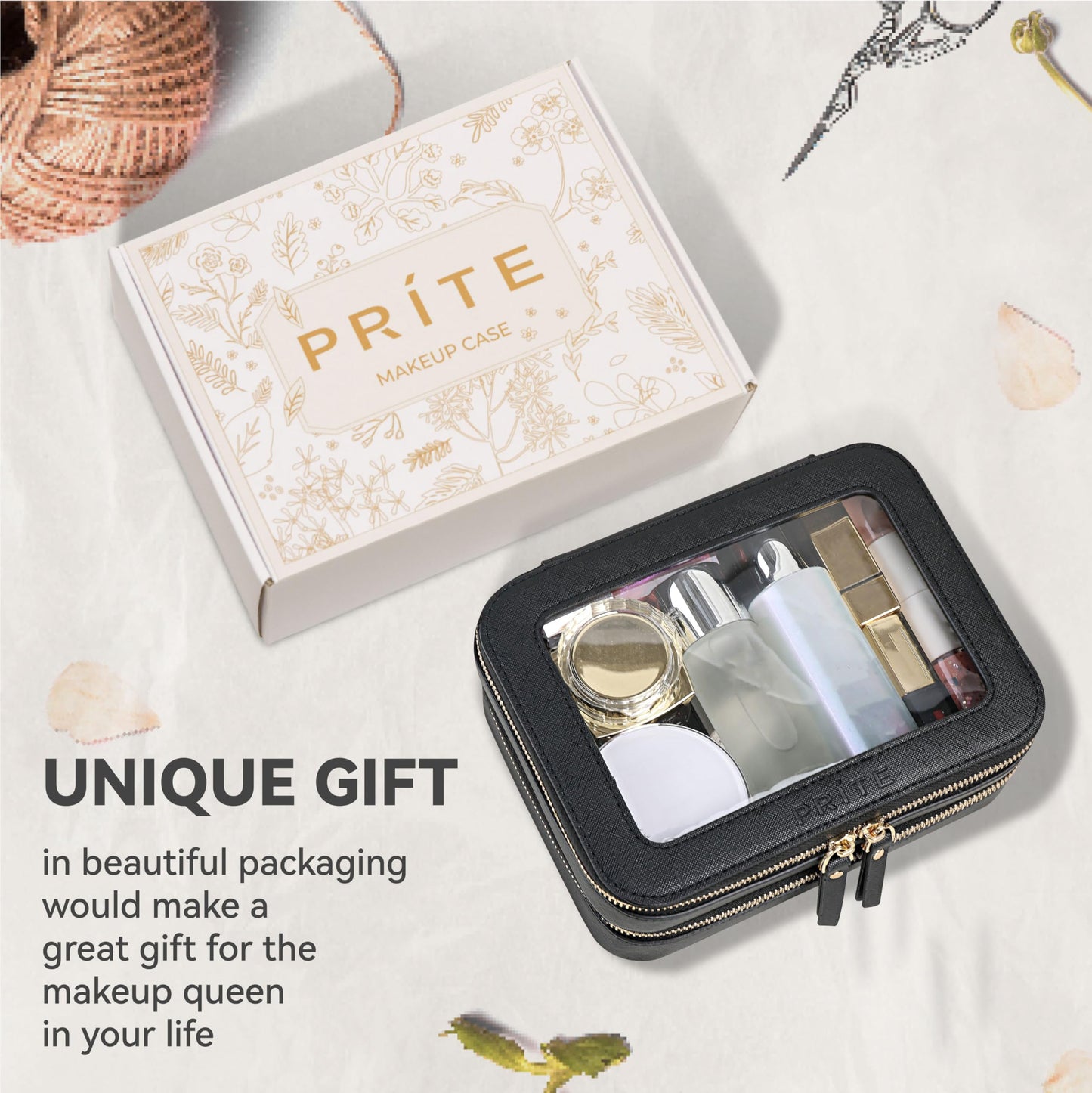 Prite Double Layer Clear Makeup Bag Travel Cosmetic Organizer for Women