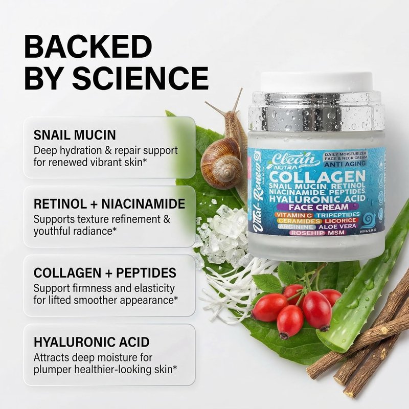 Snail Mucin Collagen Face Cream - Anti-Aging Moisturizer with Retinol & Hyaluronic Acid | 3.52 oz (100g) Korean Skincare