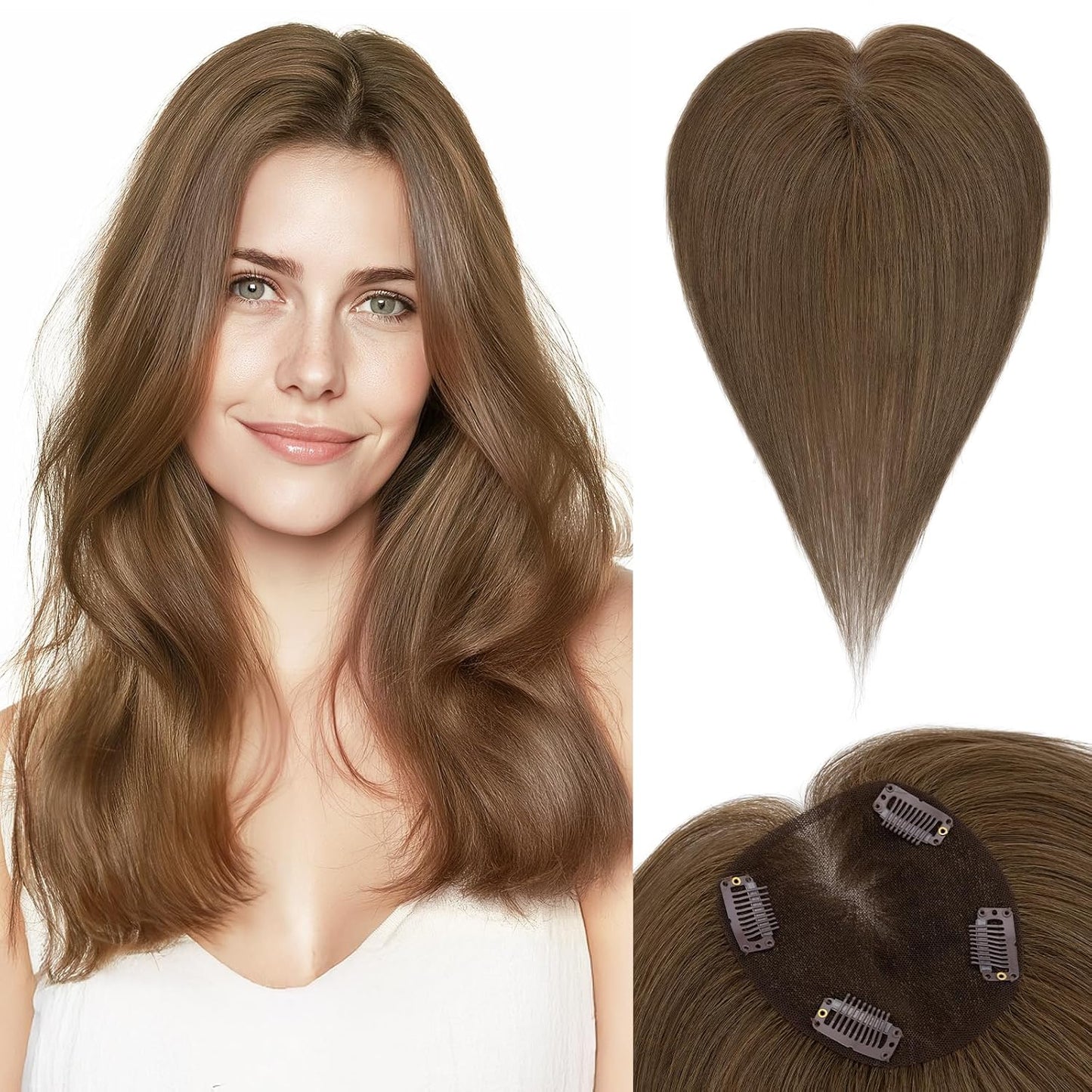 Human Hair Topper for Women - Lace Clip-In Hairpiece for Thinning Hair | Volume Boosting, 11 Inch Natural Black