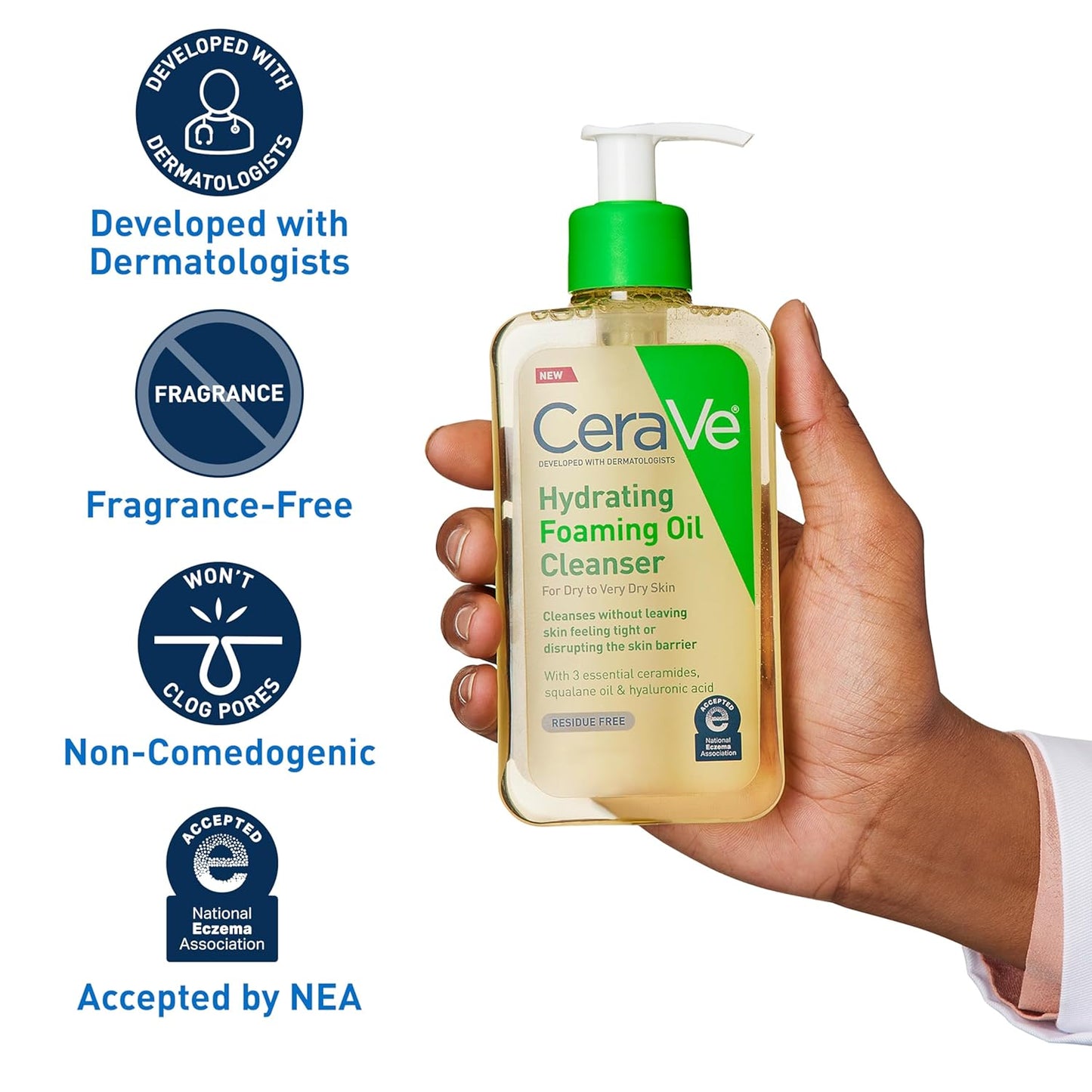 CeraVe Hydrating Foaming Oil Cleanser - Moisturizing Squalane & Hyaluronic Acid | 19 FL Oz for Dry Skin