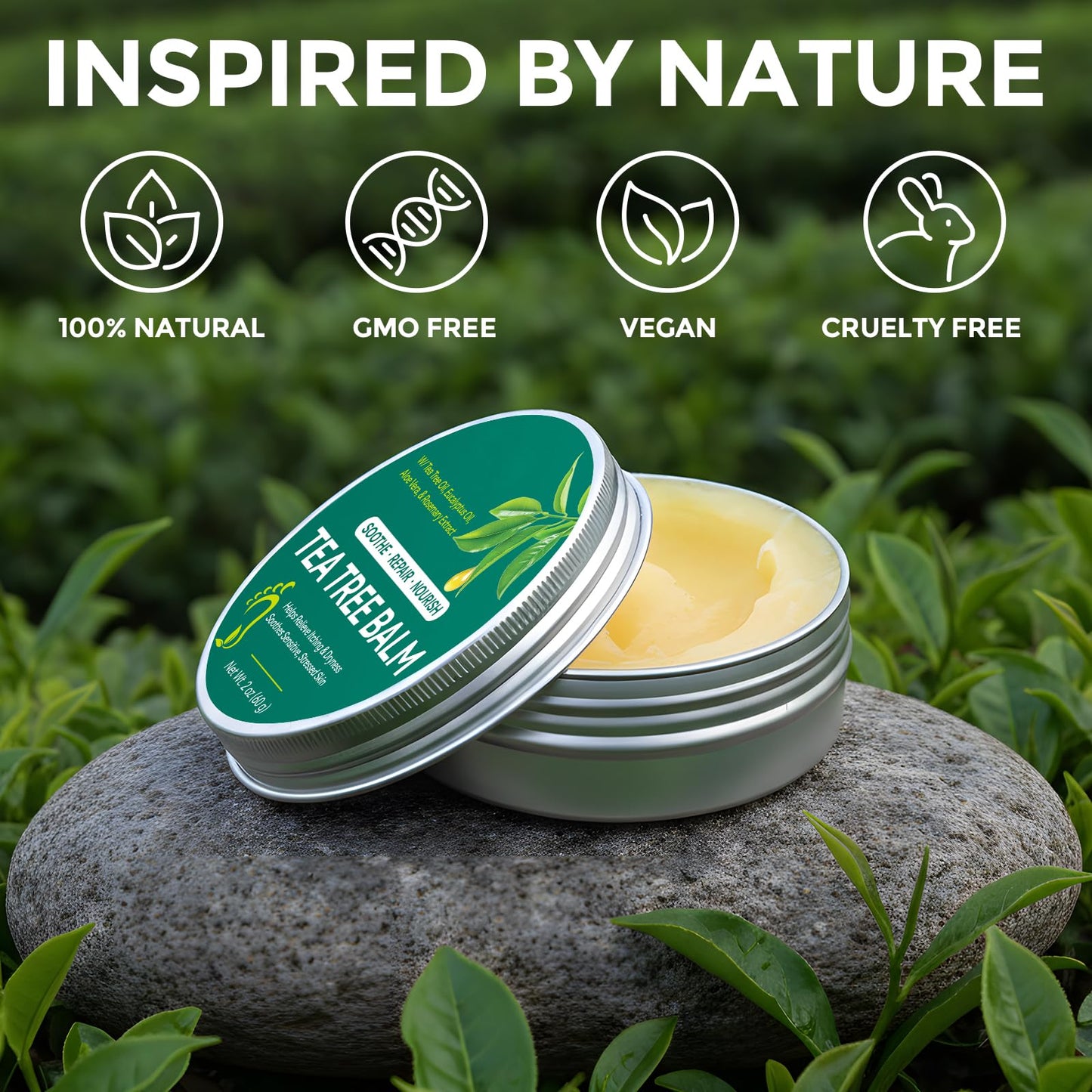 Nyloriaine Tea Tree Oil for Skin, Tea Tree Balm 2 oz, Soothing Moisturizing Balm for Dry & Sensitive Skin, Helps Calm Itchy, Irritated Areas, Suitable for Feet, Body & Daily Use, Natural