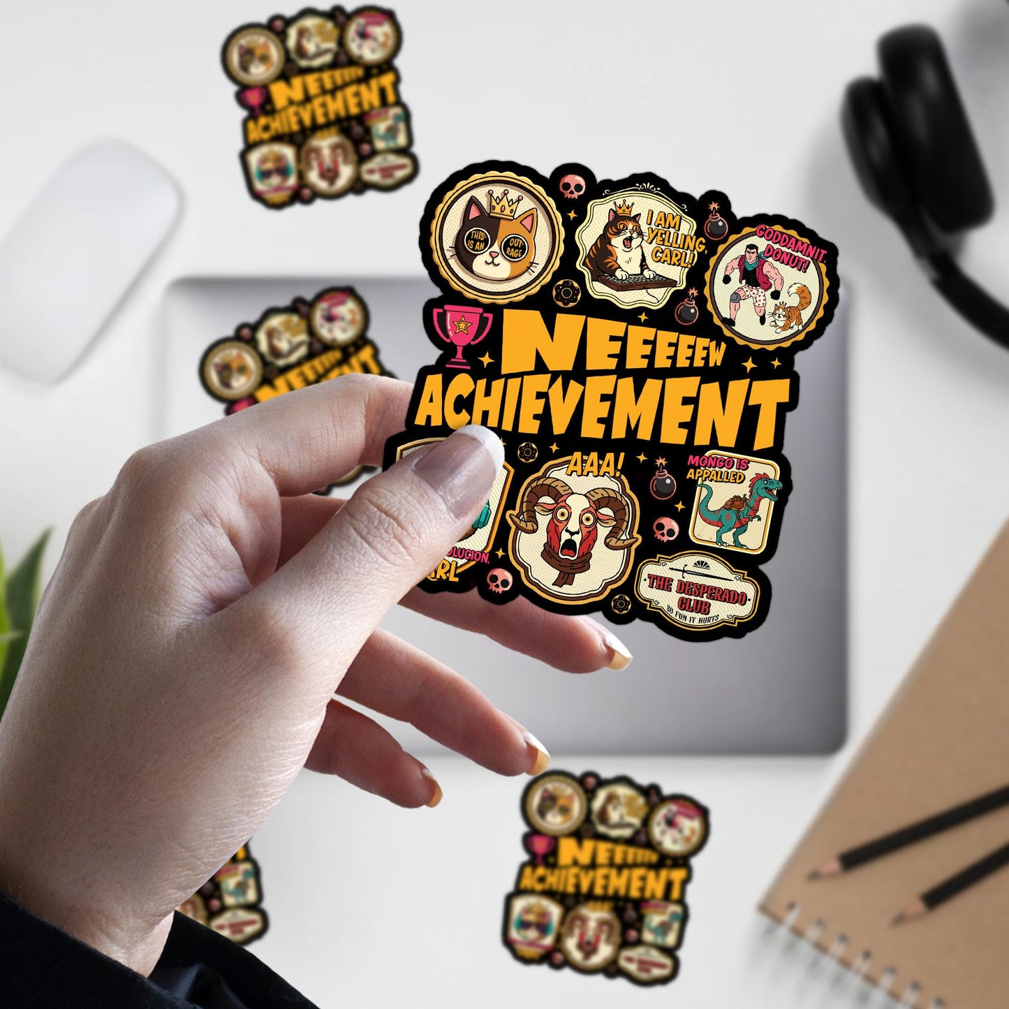 3 Pack New Achievement Sticker Dungeon Crawler Carl Gamer Trophy Princess Donut Bookish Fantasy Reader Decal Waterproof Vinyl Decal for Water Bottle, Laptop, Phone, Car Gift 2 Inch