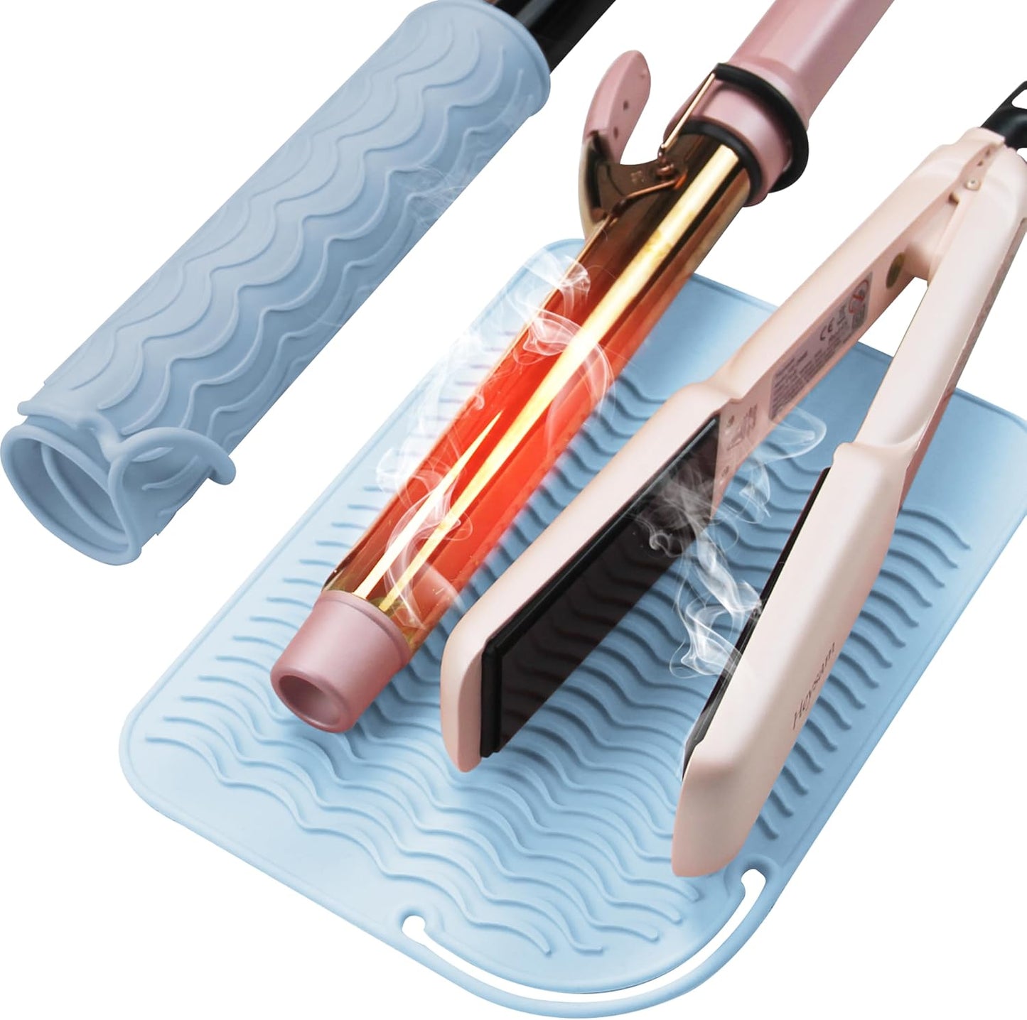 Silicone Heat Resistant Mat for Hair Tools - Curling Iron & Flat Iron Pad | Blue