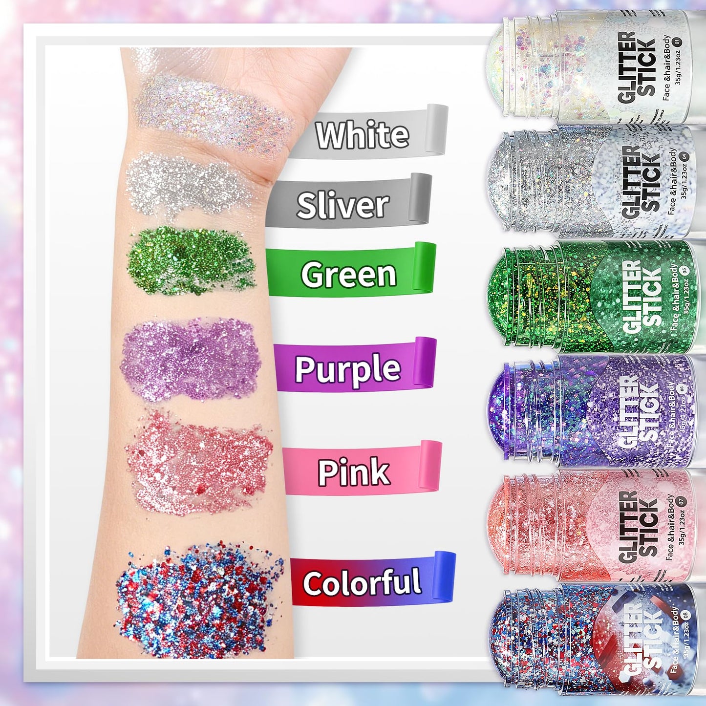 Face Hair Glitter Stick, Red White Blue Body Sparkle, Hair Shimmer Mermaid Sequins Patriotic Accessories Glitter Gel for Women Music Singer Festival Rave Party Outfit Lips Eyes Makeup #08