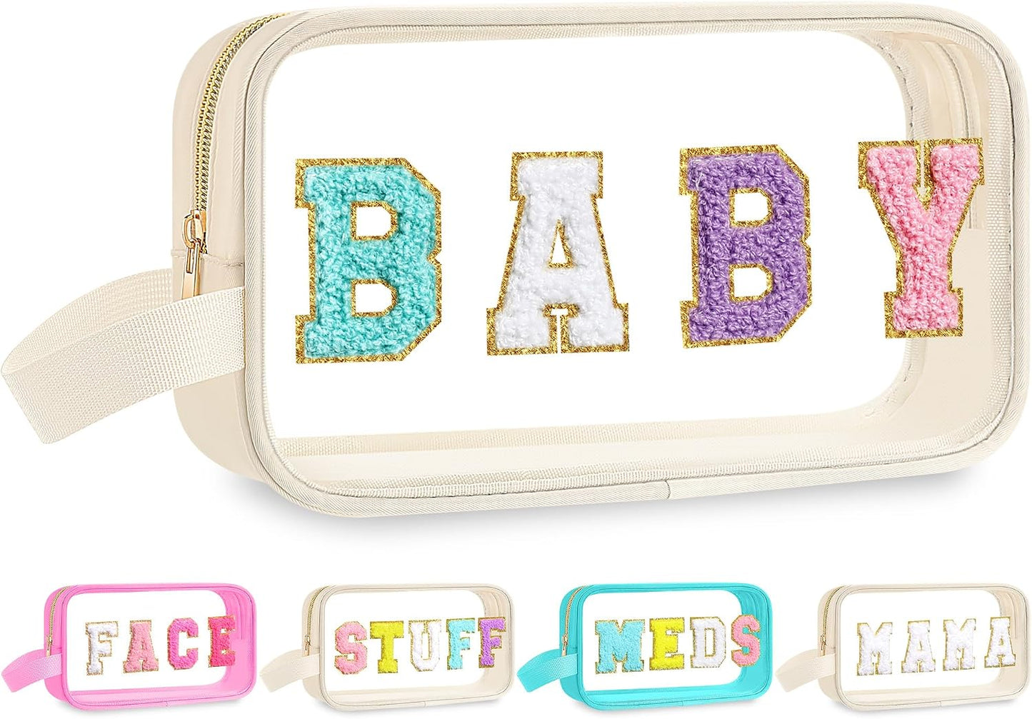 Teacher Survival Kit Bag - Waterproof Clear Makeup Pouch with Chenille Letters | Perfect Gift for Women