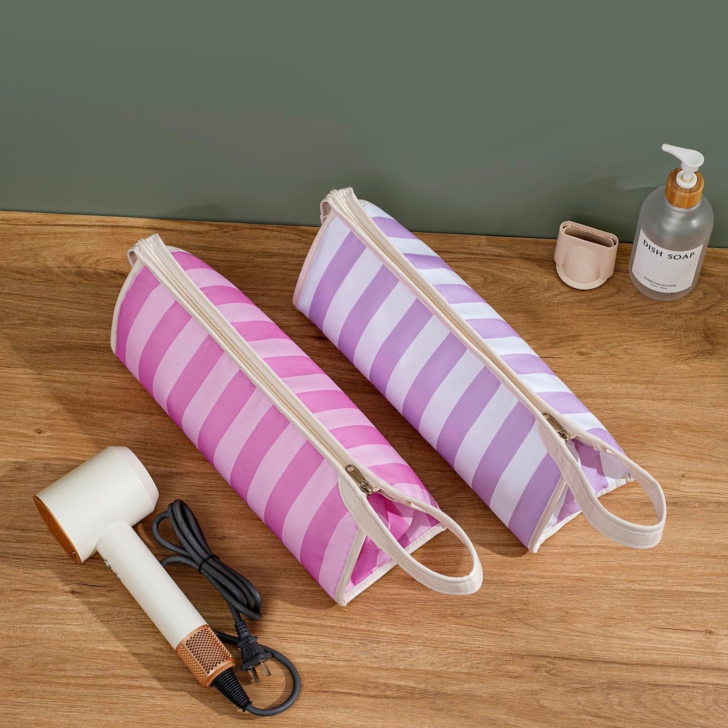 RSRSLEII Striped Hair Tools Travel Bag,Waterproof Hair Styling Accessories Storage Case for Hair Dryer，Flat Irons,Straightener,Curling Iron,Hot Hair Tool Organizer with Dividers（04Purple）