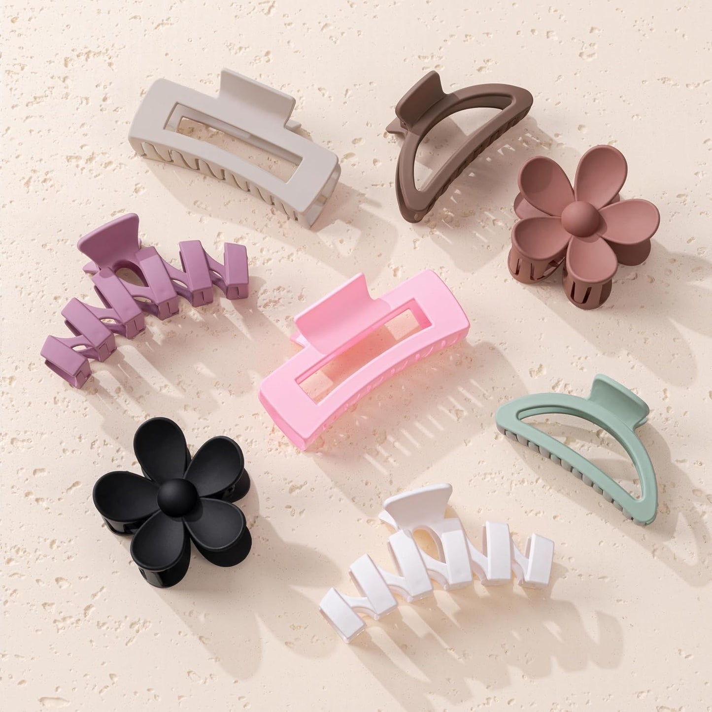 Flower Hair Clips - 8PCS Non-Slip Claw Clips for Thick Hair | Multi-Style Neutral Colors Set