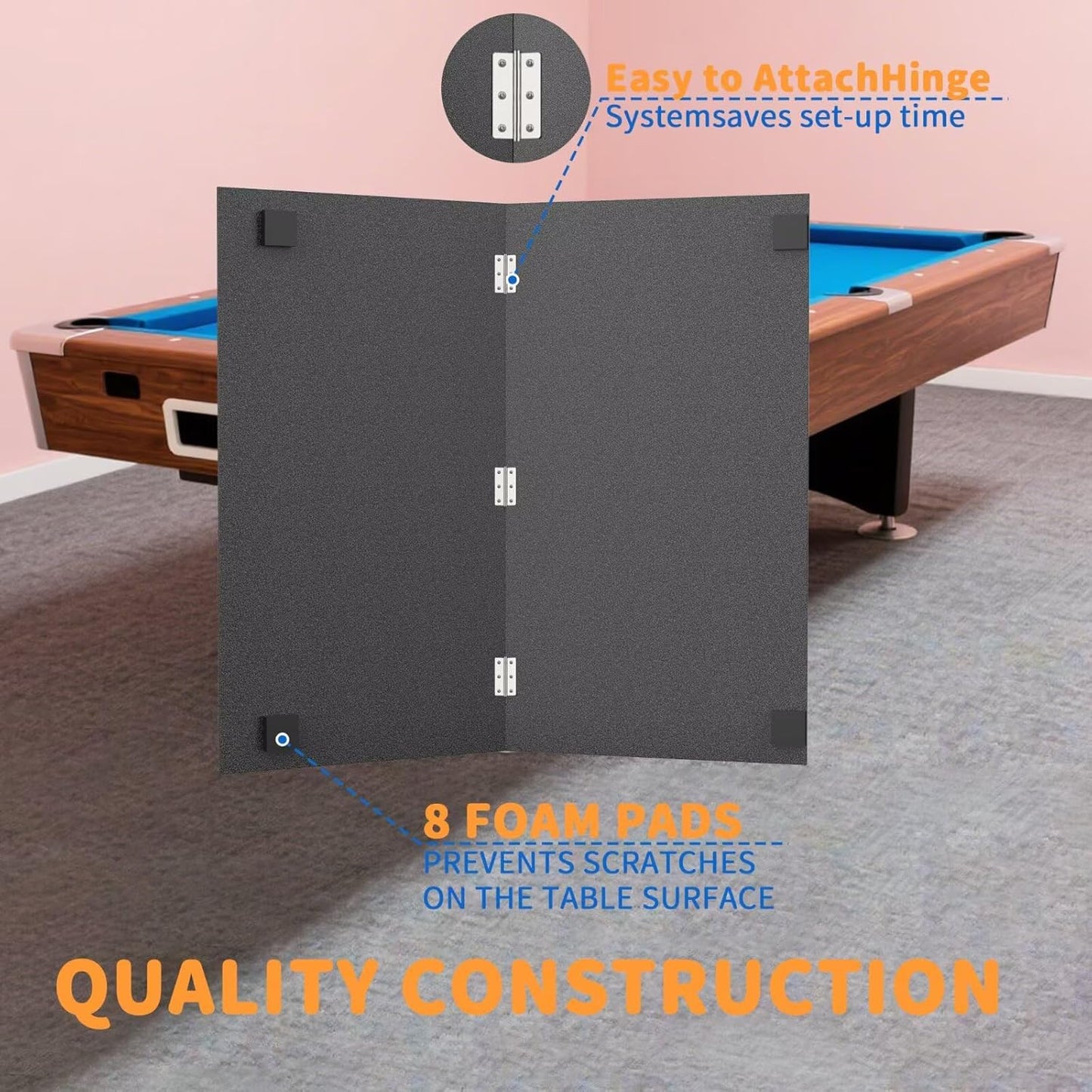 Ping Pong Table Topper - 8x4 FT Foldable Table Tennis Conversion Top with Net & Foam Padding | Ideal for Family Game Rooms
