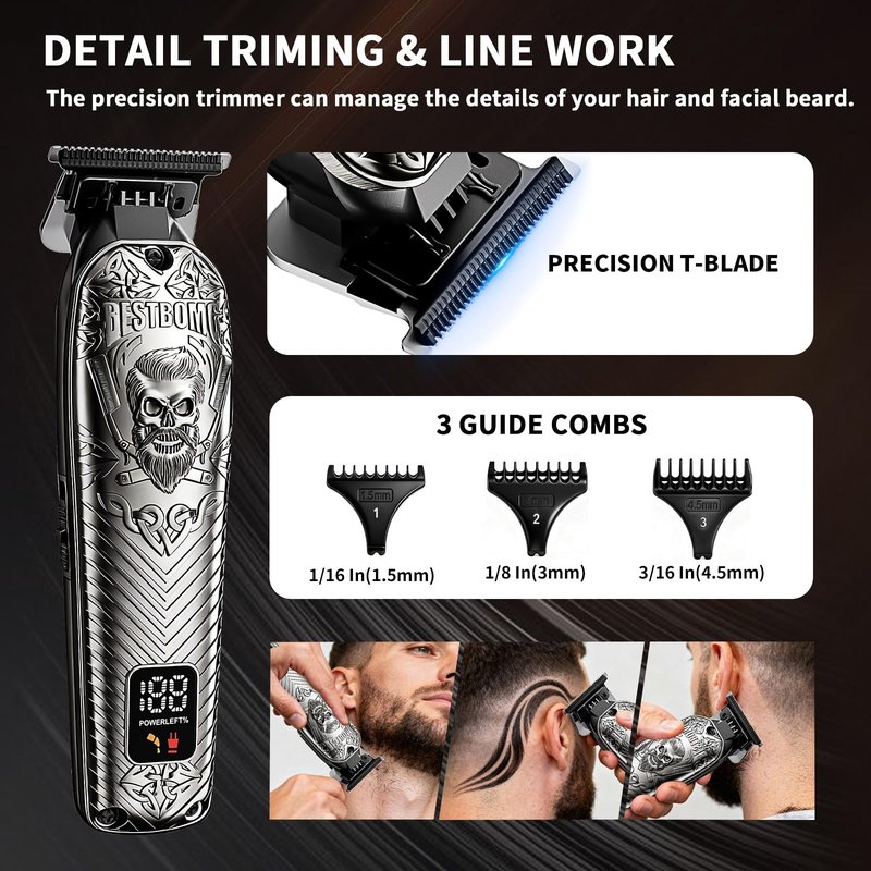 BESTBOMG Professional Cordless Mens Hair Clippers & Beard Trimmer Kits & Sets,Metal Hair Clippers Cutting Grooming Kit with Long Battery Life for Family Barber Use (Gray)