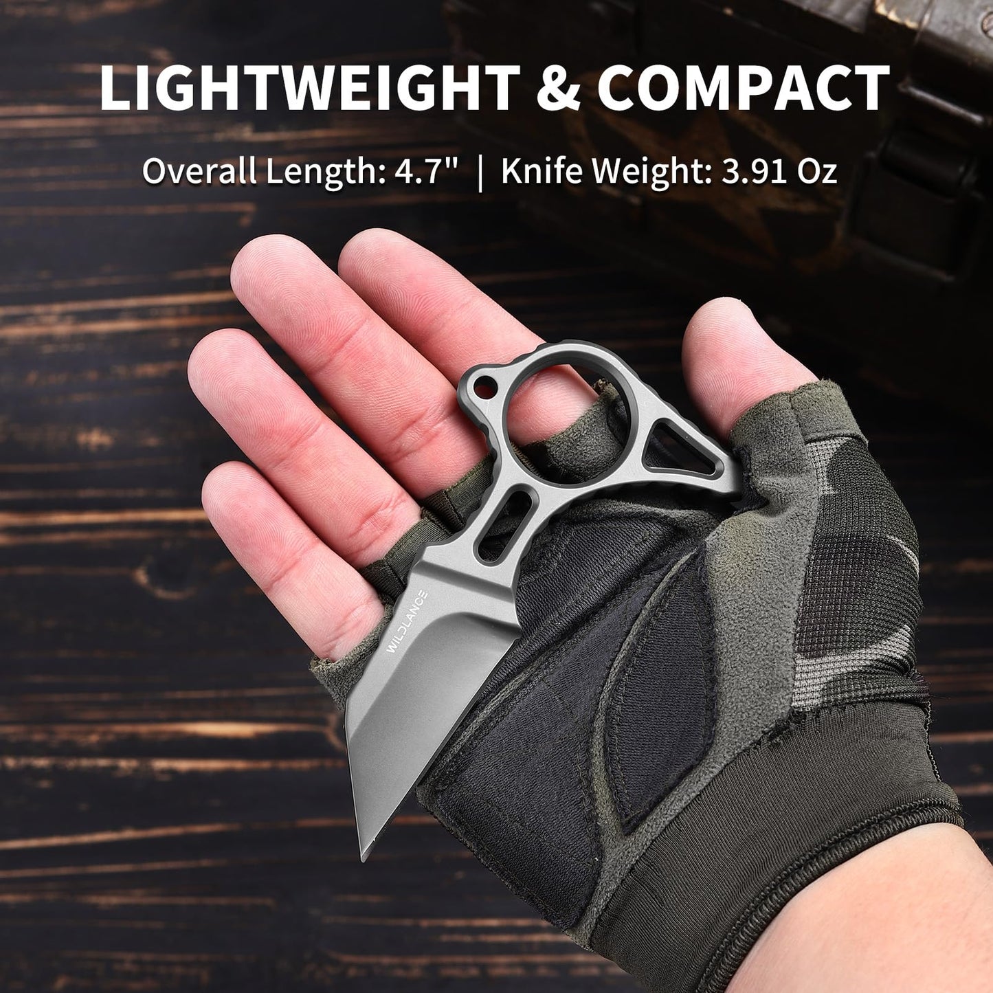 WILDLANCE EDC Fixed Blade Knife with Sheath, Camping Knife Fixed Blade 2.2" DC53 Steel Outdoor Survival Blade Full Tang Hunting Knives for Men Women IB-04, Silver