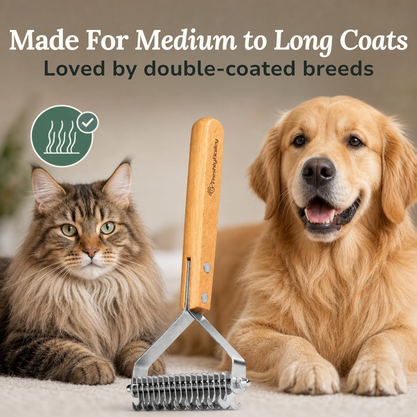 Freshly Bailey Dematting Comb for Cats and Dogs, Mat Remover and Deshedding Grooming Tool, Safe Detangler for Matted Fur, Double Sided Undercoat Rake