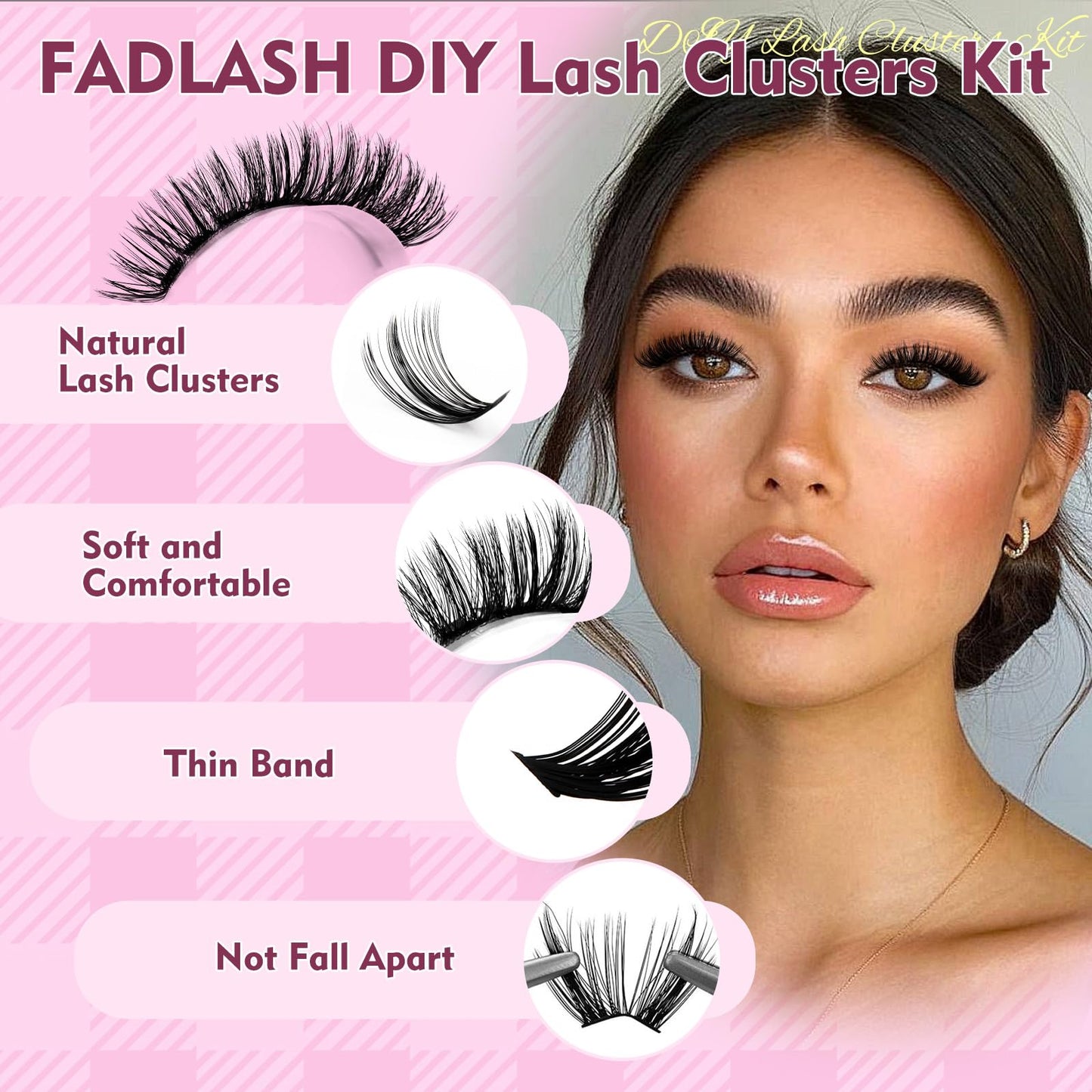 FADLASH Lash Clusters Kit 40D+50D+60D Natural Wispy Eyelash Clusters Kit