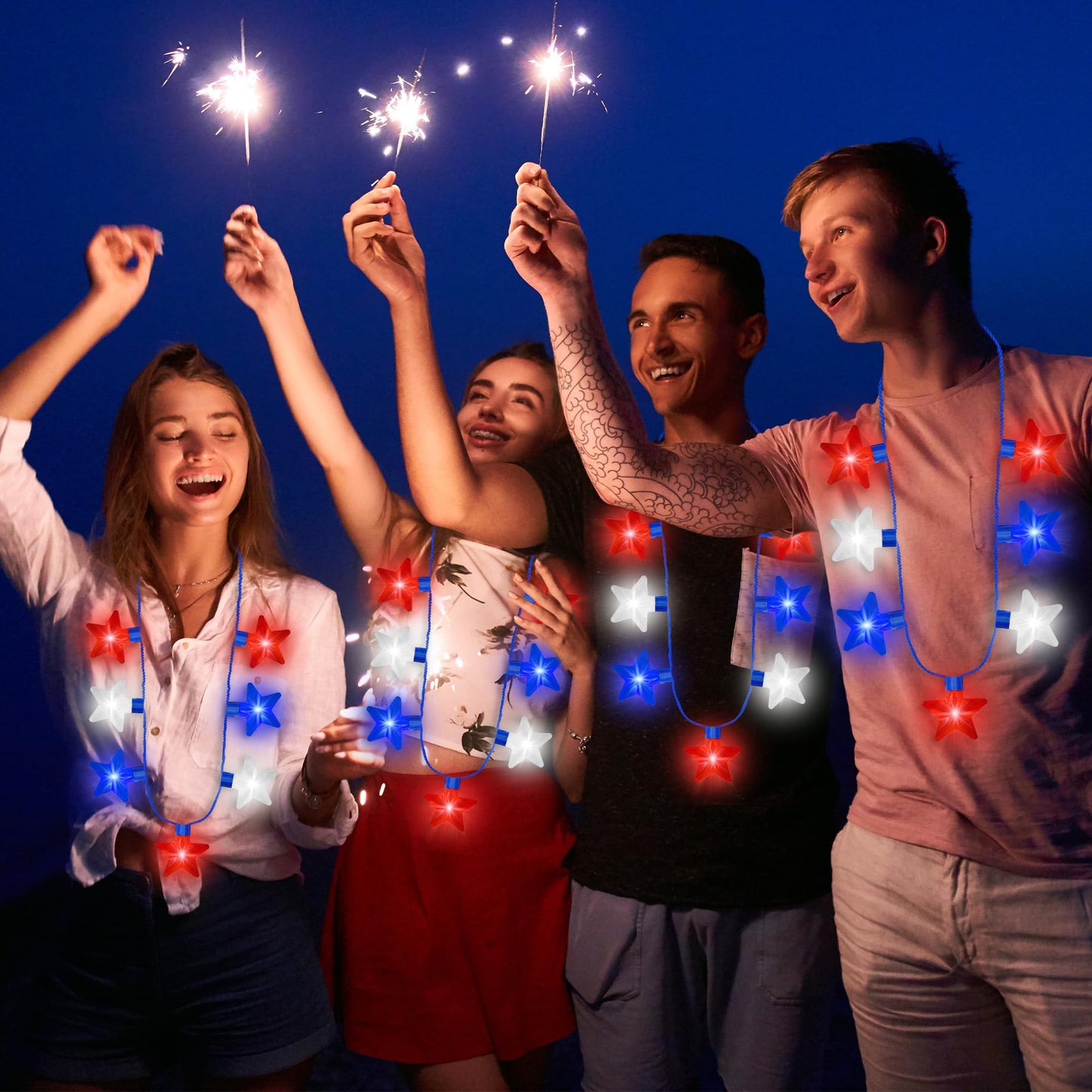 4th of July Necklace Accessories, 1PCS Light up Independence Day Necklaces Party Favor, Red White Blue 250th Anniversary Patriotic Fourth of July 7 Light Necklace, Glow Accessories Memorial Parades