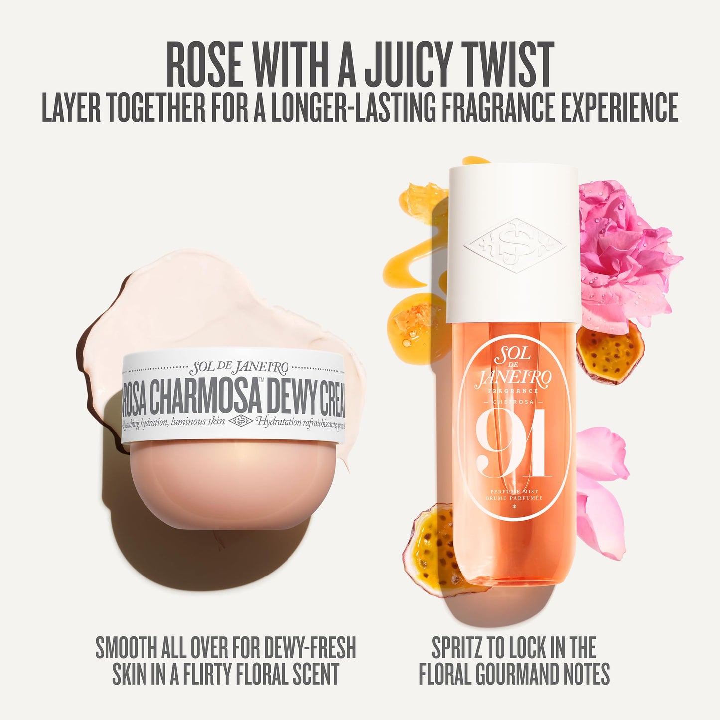 Sol de Janeiro Rosa Charmosa Dewy Body Cream & Cheirosa Perfume Mist Duo