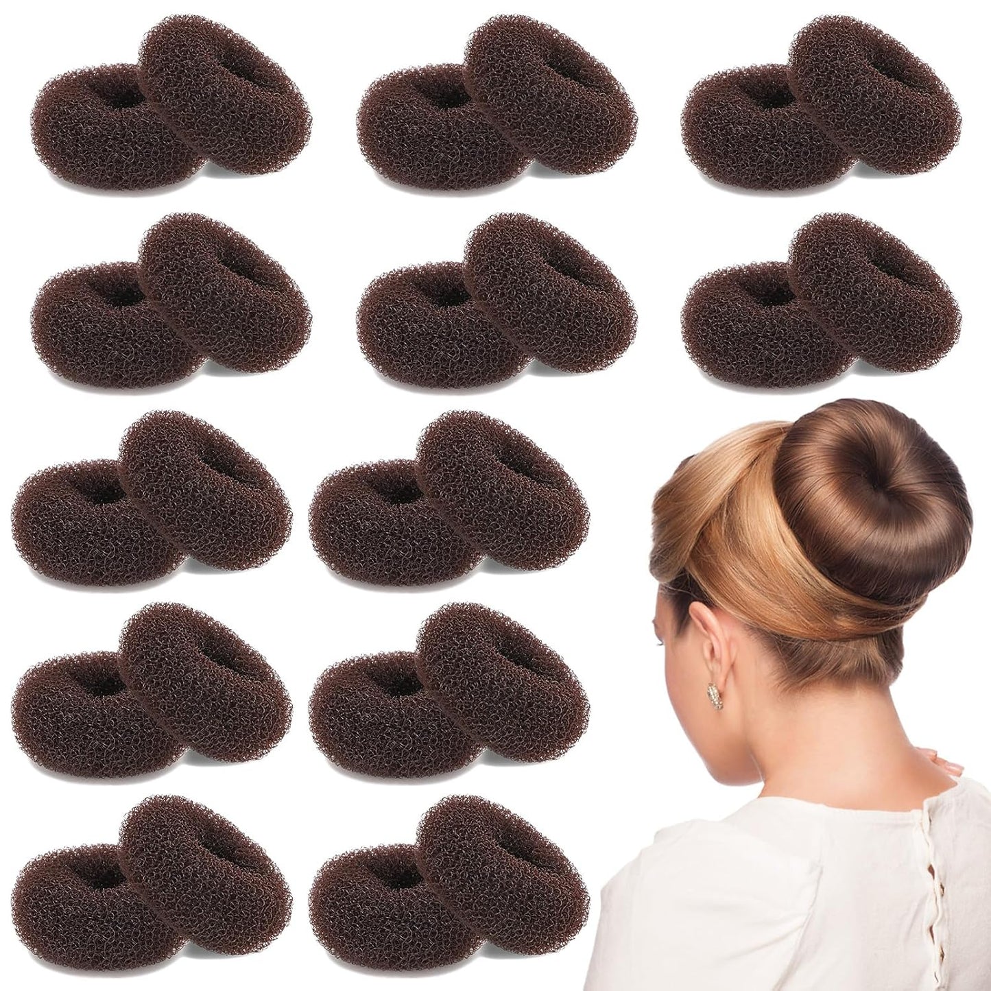 Hair Bun Maker - 12 Pcs Medium Sock Bun Doughnuts for Ballet Style Buns | Long Hair Accessories (Size M / 2.75 Inch, Brown)