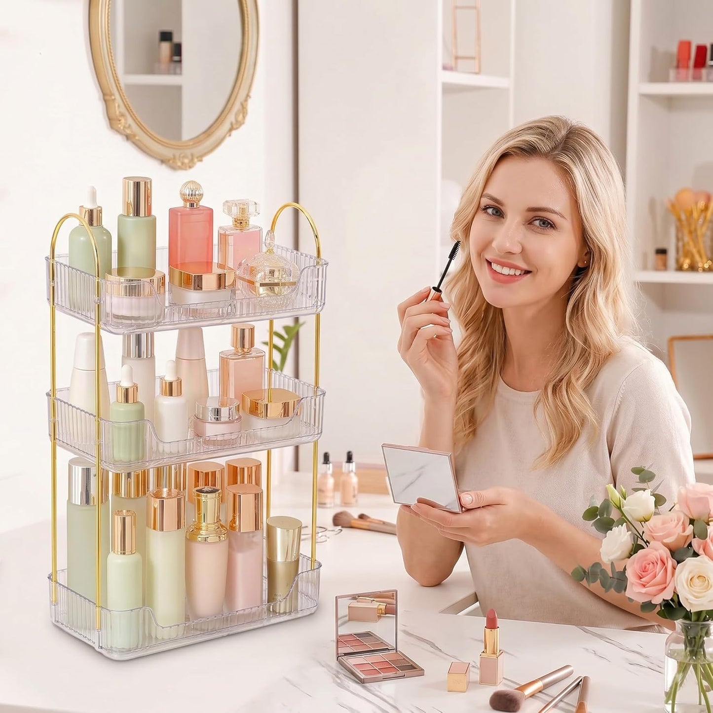 Aveniee Bathroom Counter Organizer - 3 Tier Perfume & Skincare Storage Shelf | Clear Vanity Makeup Tray