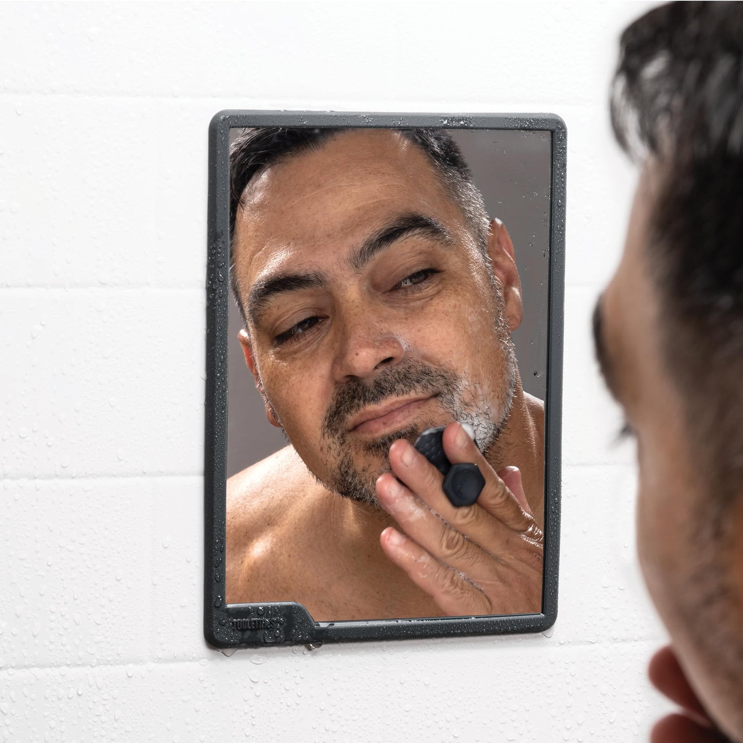 TOOLETRIES Hugo Maxi Fog Reducing Shower Mirror for Shaving, Clear-View Bathroom Mirror with Large Viewing Area, Shatterproof Design & Reusable Wall Mount Grip – Charcoal