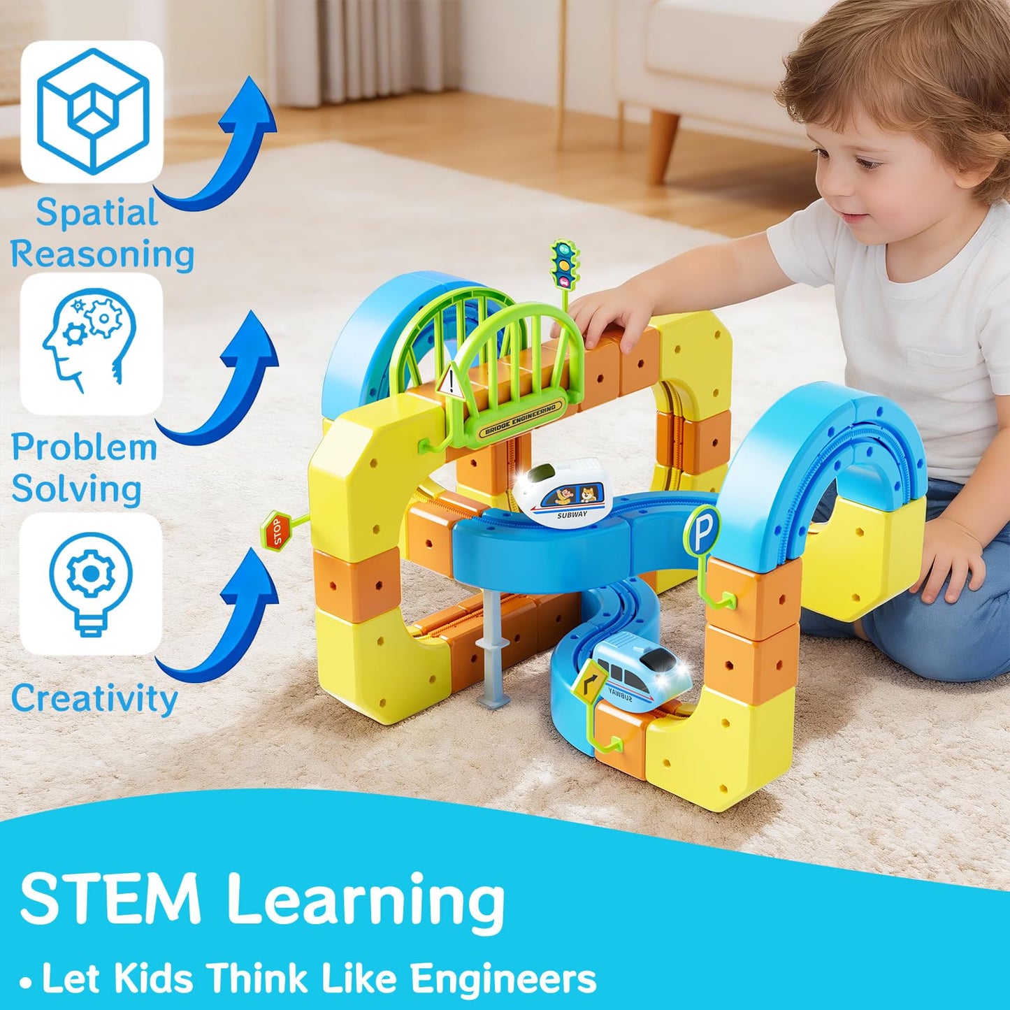 Electric Train Set Cube Track for Kids Ages 4-8, Infinity Racer 3D Train for Toddlers, Track Fusion Building Toy with Anti Gravity Race Track, STEM Learning Fun Gift for Boys Girls, Include 2 Trains
