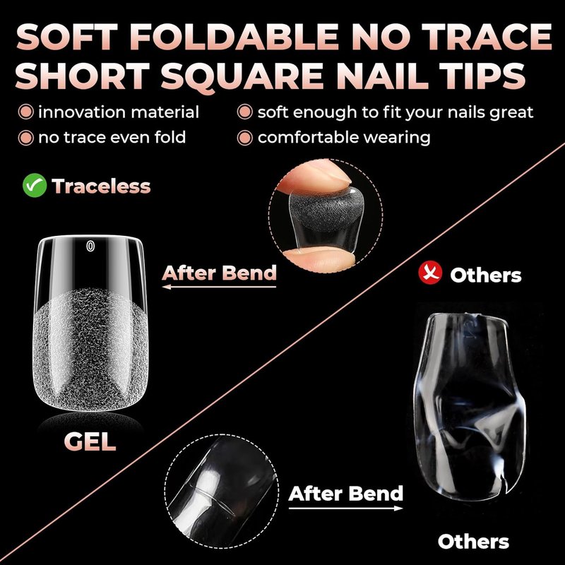 Short Square Gel Nail Tips - 312pcs Soft Gel Fake Nails for Full Cover Acrylic | 12 Sizes for DIY or Salon Use